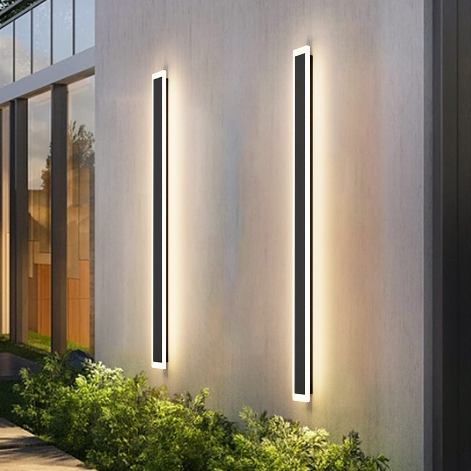 Outdoor Lights 2 Pack,Modern Outdoor Wall Light Fixture Long Strip Led Wall Sconce Ip65 Anti Rust Warm Light 3000K Exterior Wall