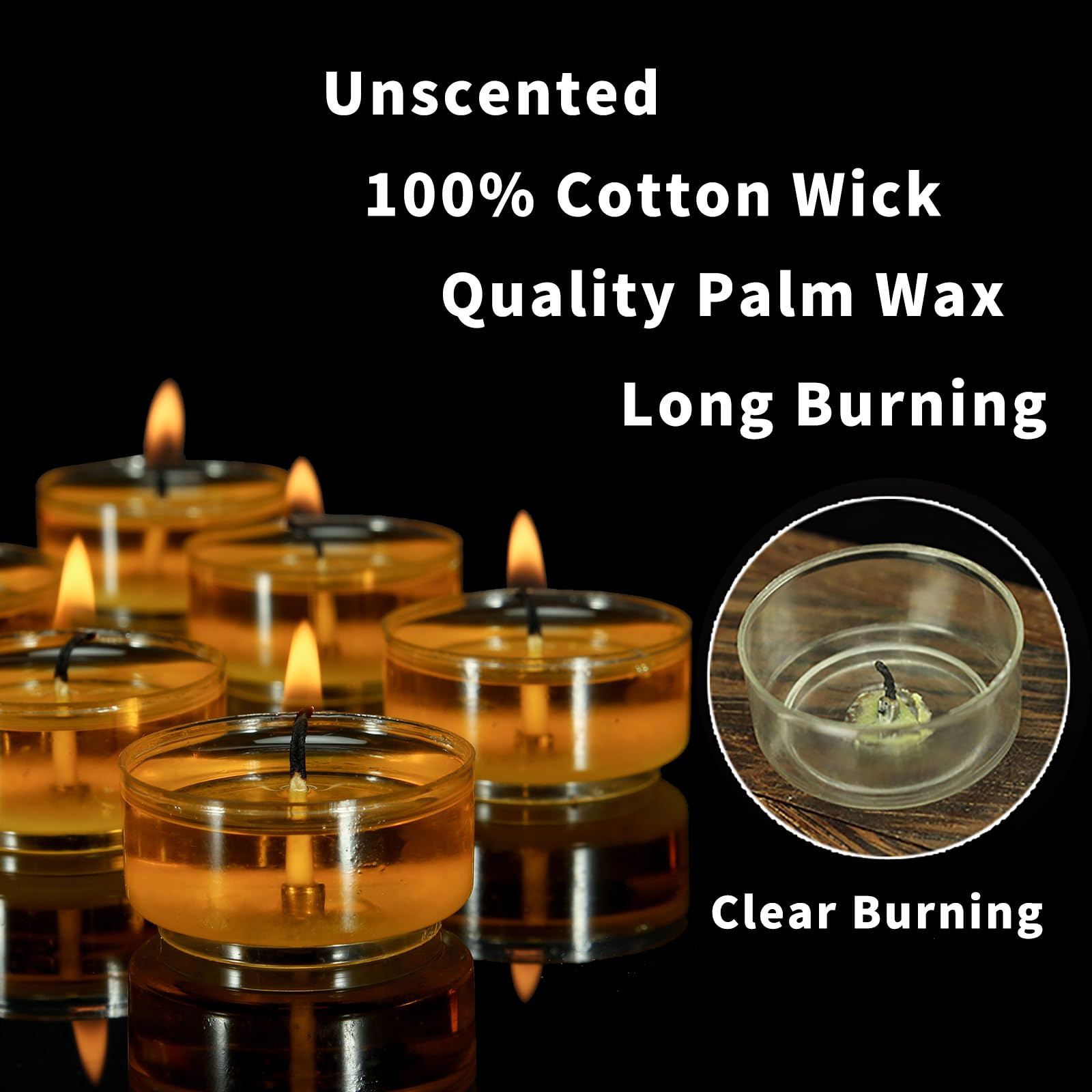 Linegohts Unscented Clear Cup Smokeless Tea Lights - 50 Pack White Palm Tealight Candles - 4+ Hour Burn Time - Clean-Burning Votive Tealights Candles For Home, Shabbat & Anniversaries (50 Pack)