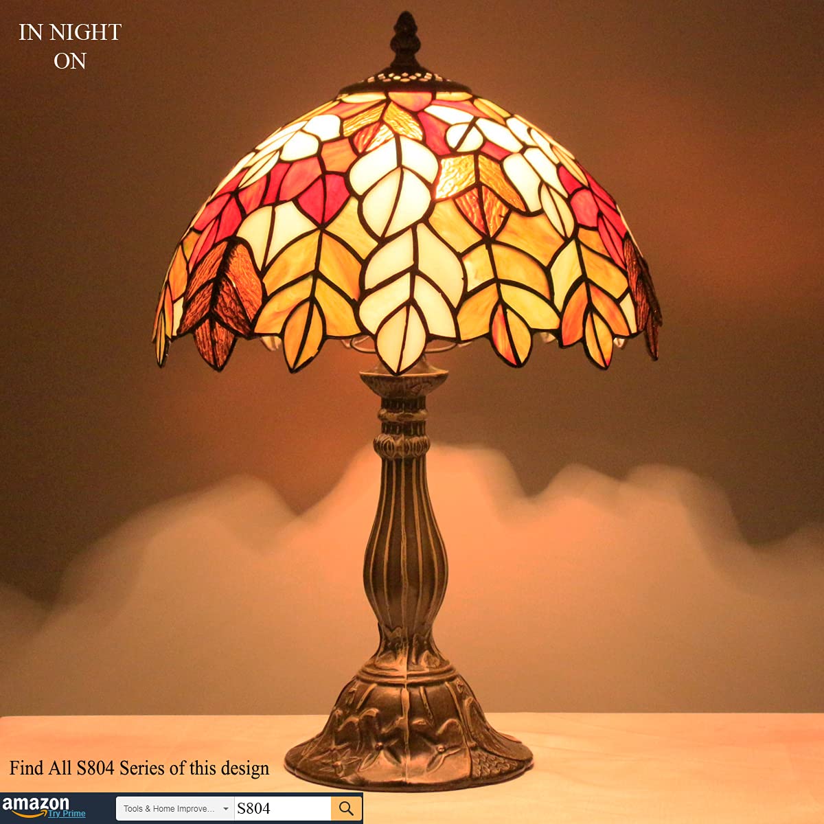 WERFACTORY Tiffany Lamp Stained Glass Maple Leaf Style 12x12x18 Inches Desk Light S804 Series