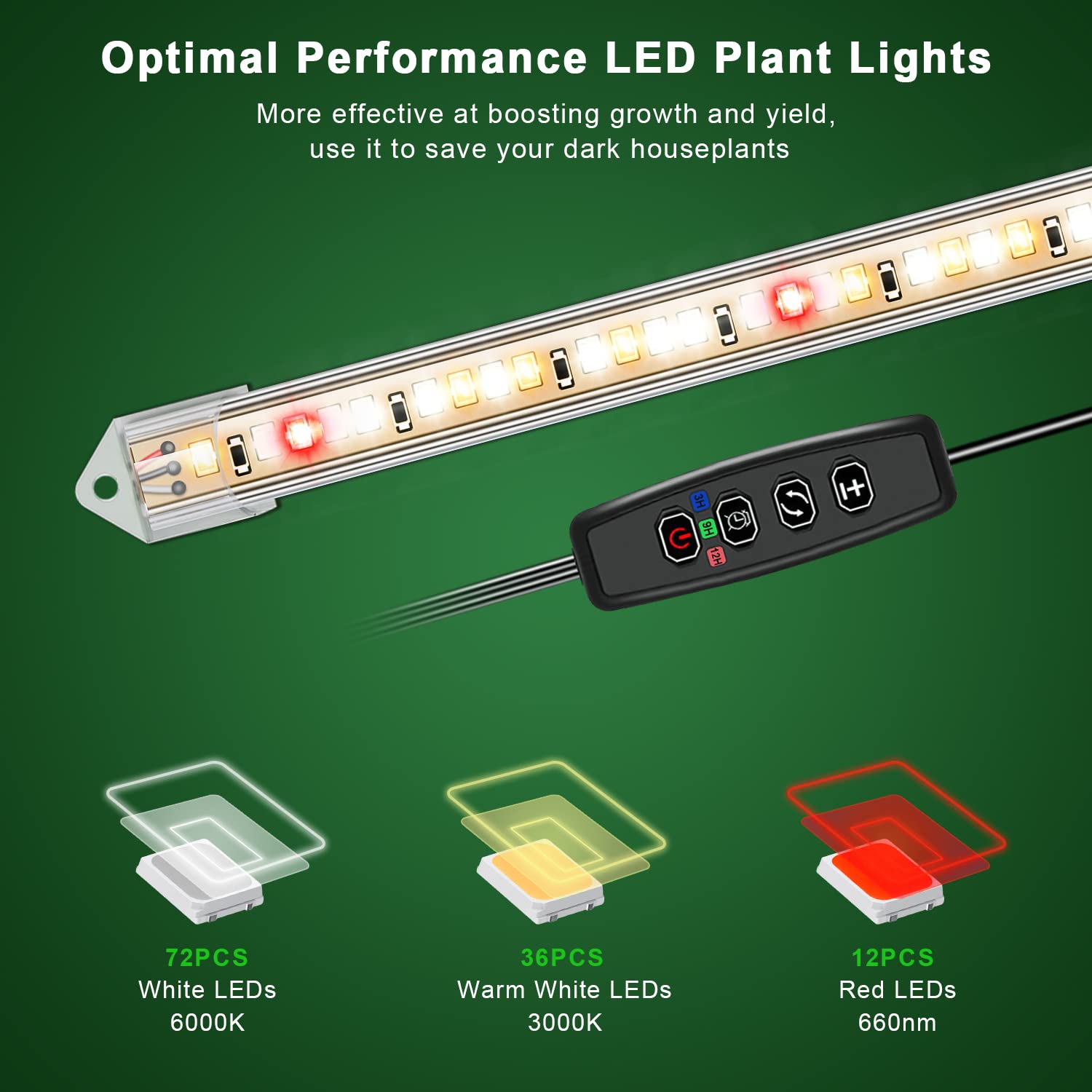 Kullsinss Grow Lights For Indoor Plants, 16&quot; Full Spectrum Plant Grow Light Strips With Upgrade Timer 6/12/16 Hrs, 5 Dimmable Levels, 120 Leds Sunlight Plant Lamp For Indoor Greenhouse, Seedlings