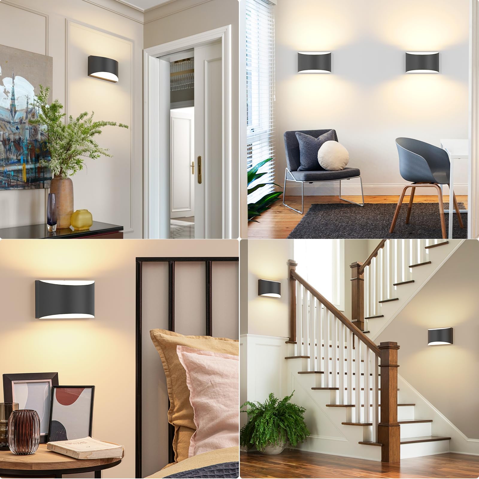 FOLKSMATE Modern LED Wall Sconces Set of 2, 10W Up & Down, 3000K Warm White, Matte Black, 7.68 Inch, Hardwired