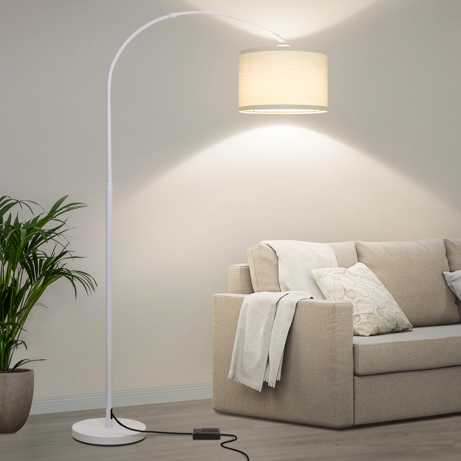 Seaside village Standing Lamp for Living Room, Dimmable Arc Floor Lamp with White Adjustable Hanging Shade, Modern Pole Lamp Tal