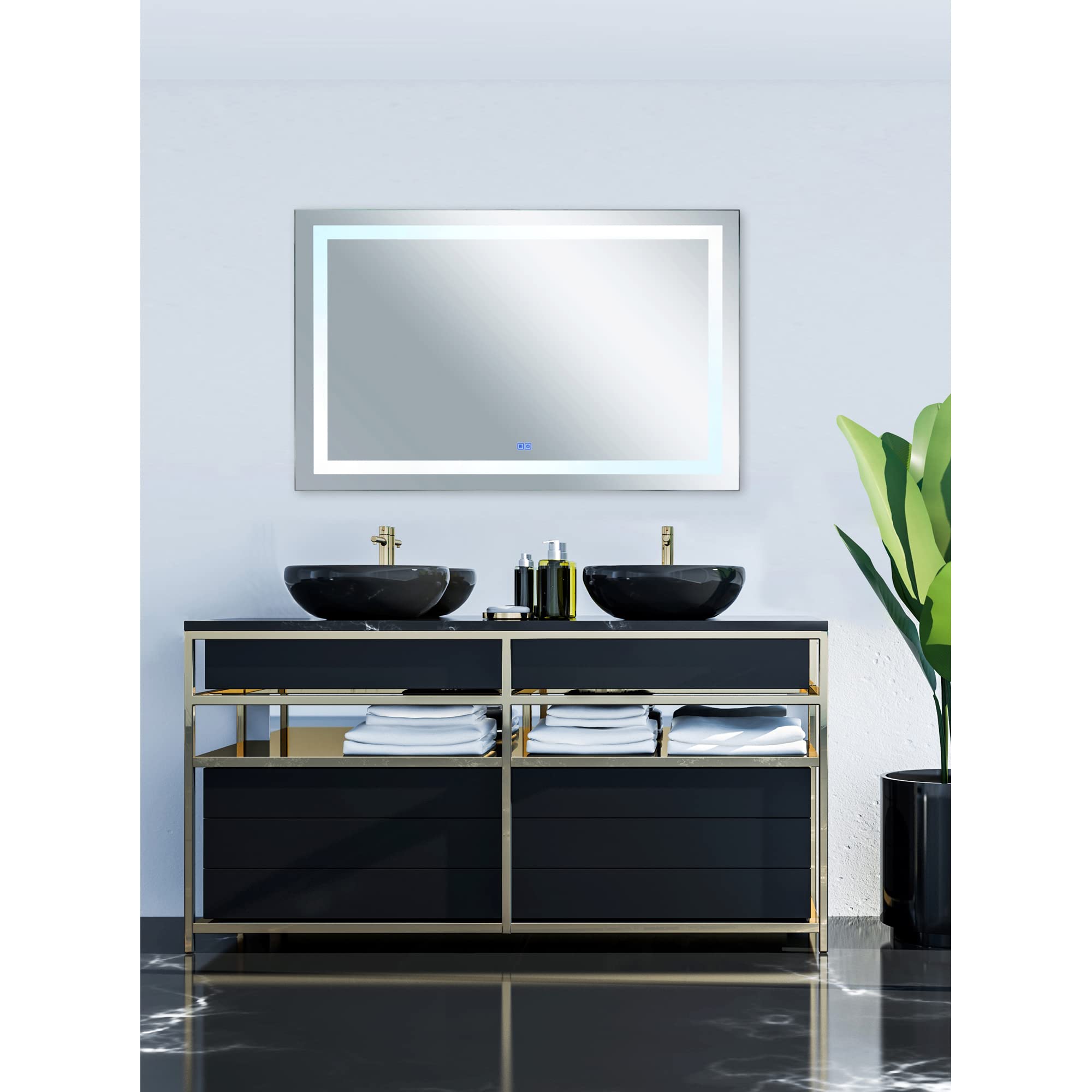 CWI Lighting Abril 70 Rectangle Contemporary Metal LED Mirror in Matte White
