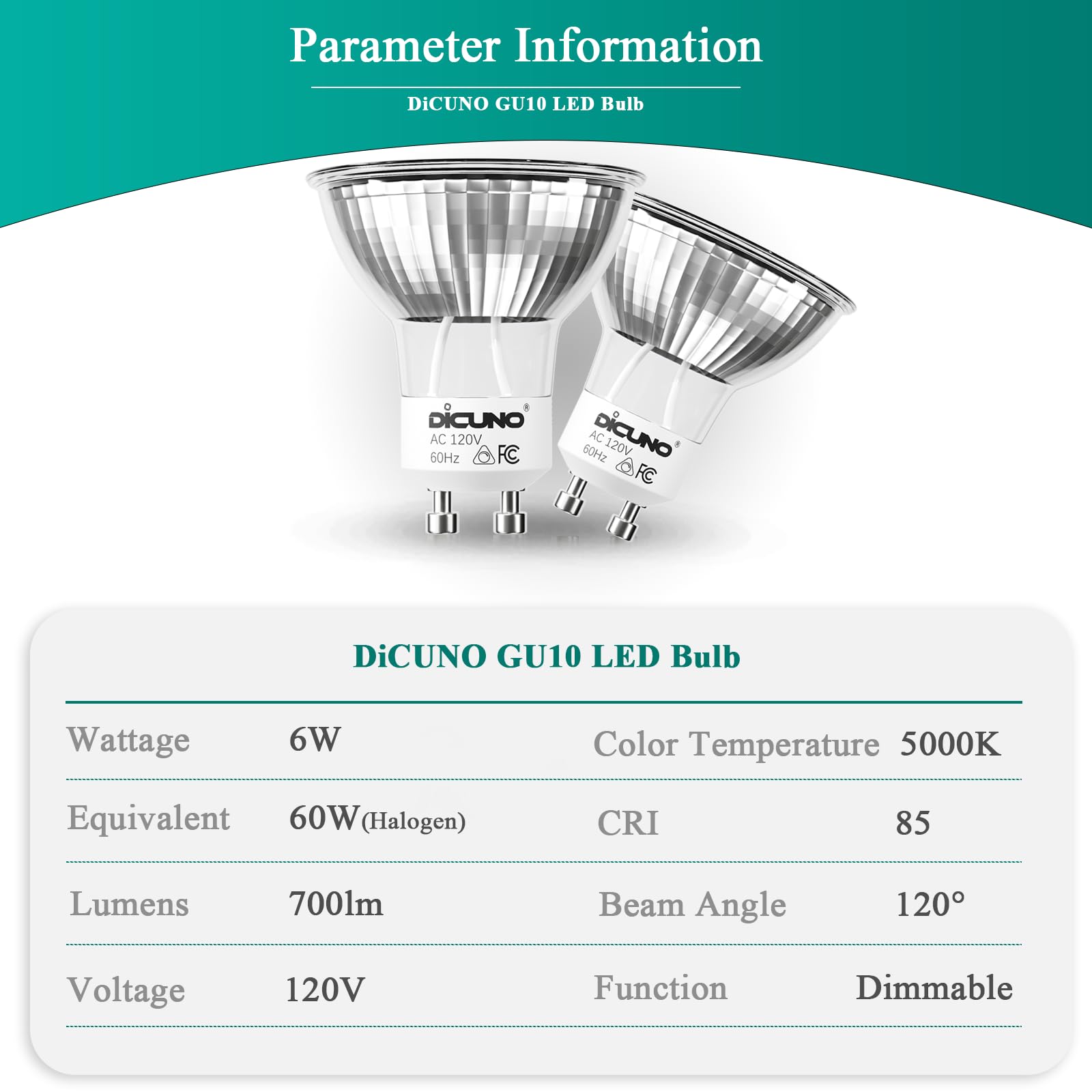 Dicuno Gu10 Led Bulb Dimmable, Daylight White 5000K, 60W Equivalent, High Brightness 700Lm, Mr16 Gu10 Led Bulb For Track Lightin