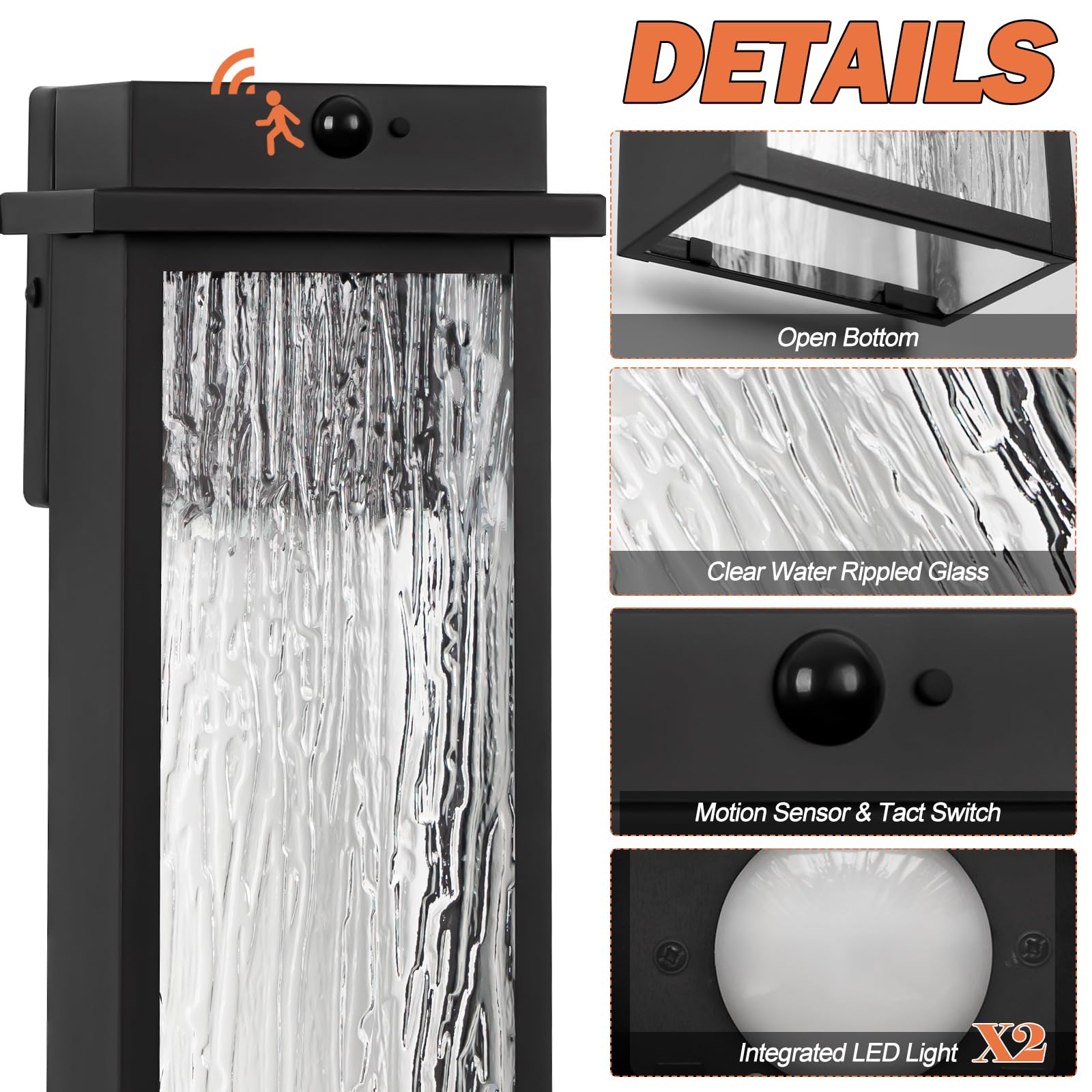 Venzblomia 20  Upgraded Motion Sensor Led Exterior Lighting Fixtures  2 Pack Large Black Dusk To Dawn Lights Outside  Modern Outdoor Led Wall Sconce Lamps  Waterproof Outside Patio Carriage Lanterns