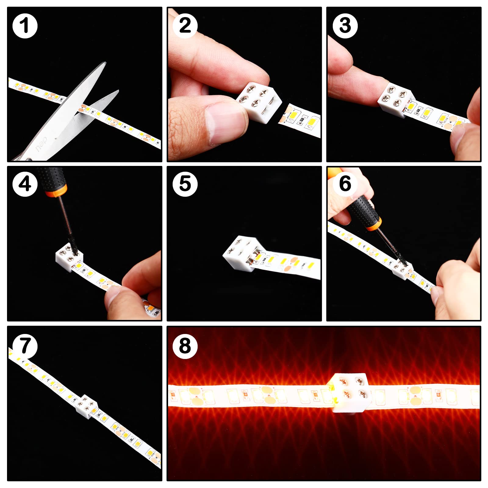 100 Pack Solderless Led Tape To Tape Connectors Tighten Screw Terminal Blocks 2 Pin 8Mm Connector With Screwdriver Connector For
