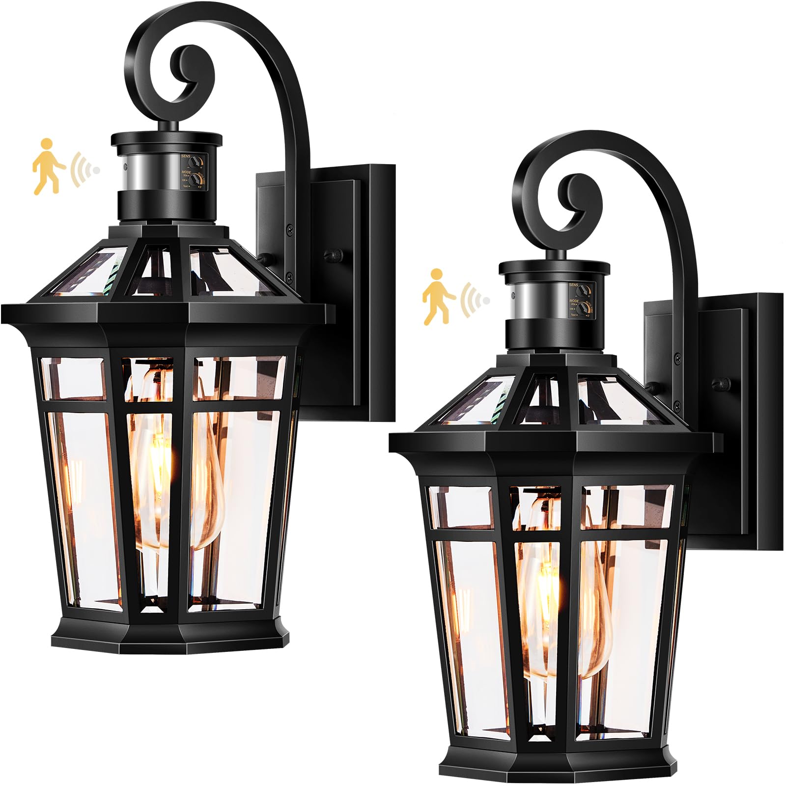 OPAXIS 2 Packs Outdoor Lighting with Motion Sensor  Modern Dawn to Dusk Porch Light Fixture Wall Mount  Exterior Wall Lantern Sconce with Matte Black Finish  Waterproof Coach Lights for Garage  Patio