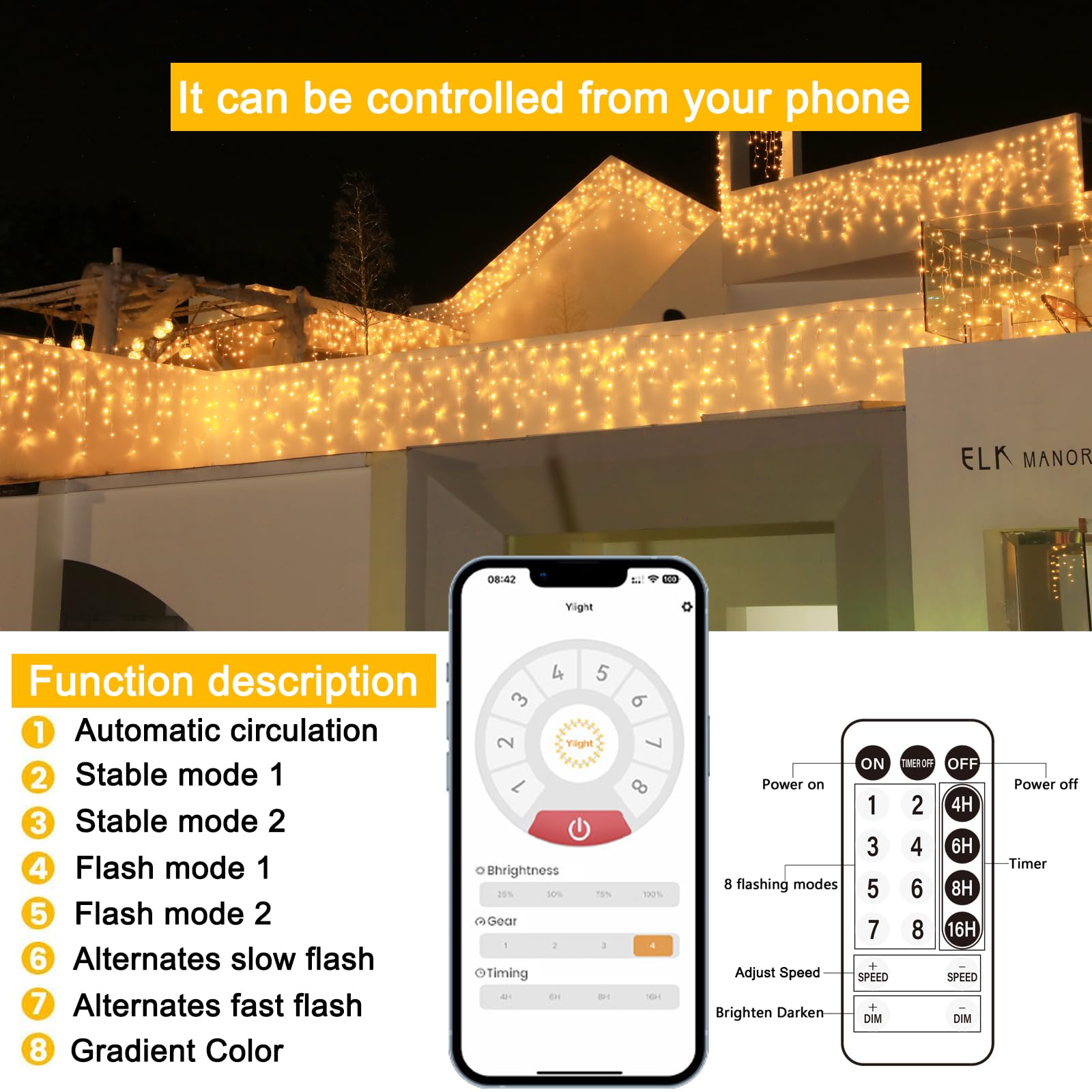 SOSHOT Christmas String Lights - 640 LED, 49FT, 8 Modes, Remote Control, Waterproof, Warm White