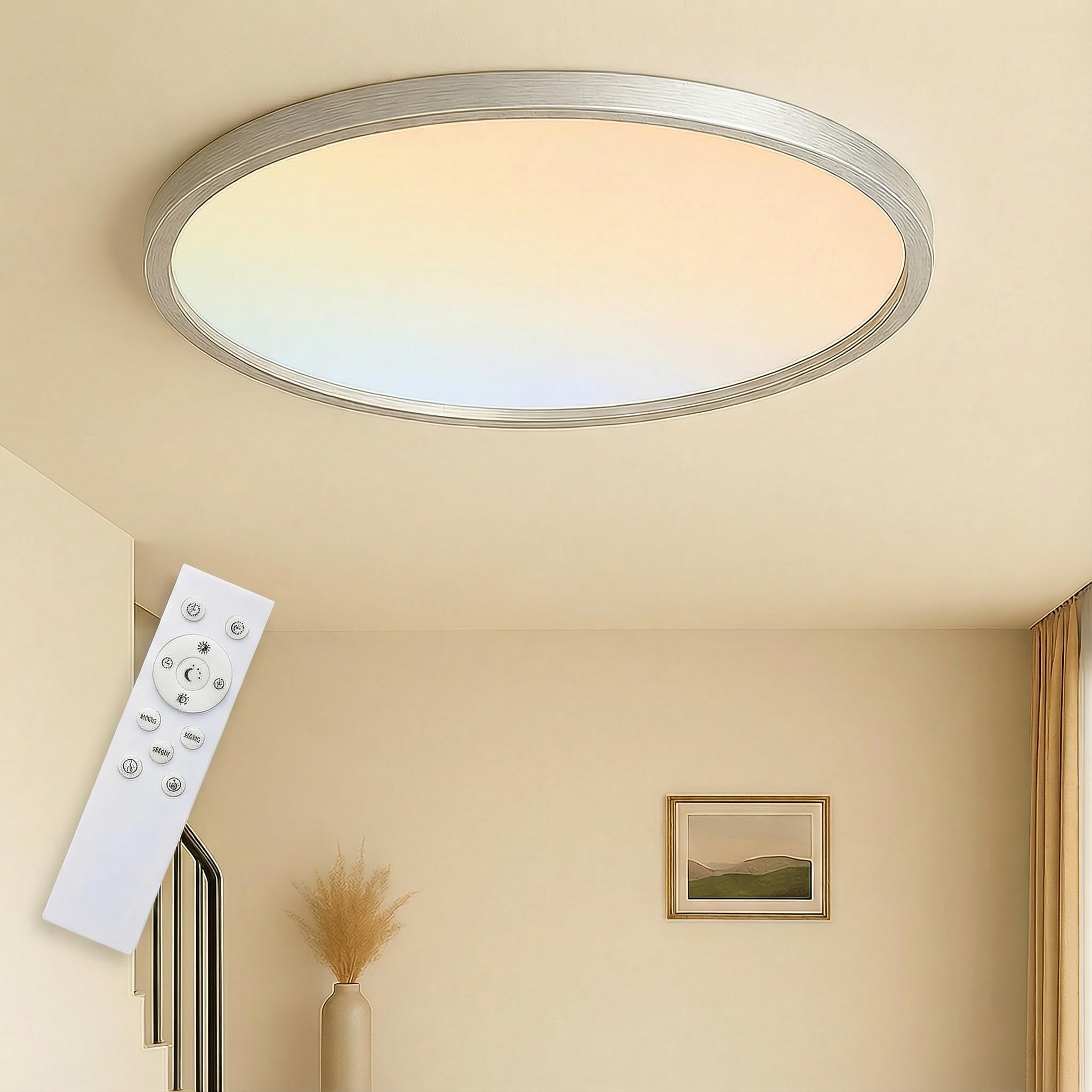MOONSEA 20 Inch LED Flush Mount Ceiling Light 45W, Large Ceiling Light with Remote Control, Round Dimmable 3000K-6500K Adjustabl