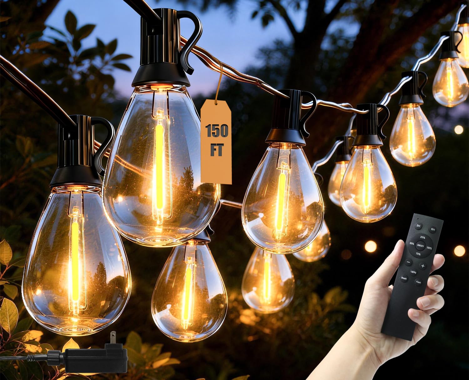 Gyecahz 150FT Outdoor String Lights Waterproof, 50+2 Shatterproof S11 LED Bulbs, Extra Long Patio Lights for Outside, Bistro Caf