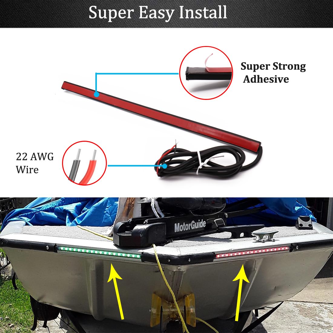 Botepon LED Navigation Lights for Boats - Red and Green Bow & Deck Lights, IP67 Waterproof, Model 2718339, Ideal for Night Fishing