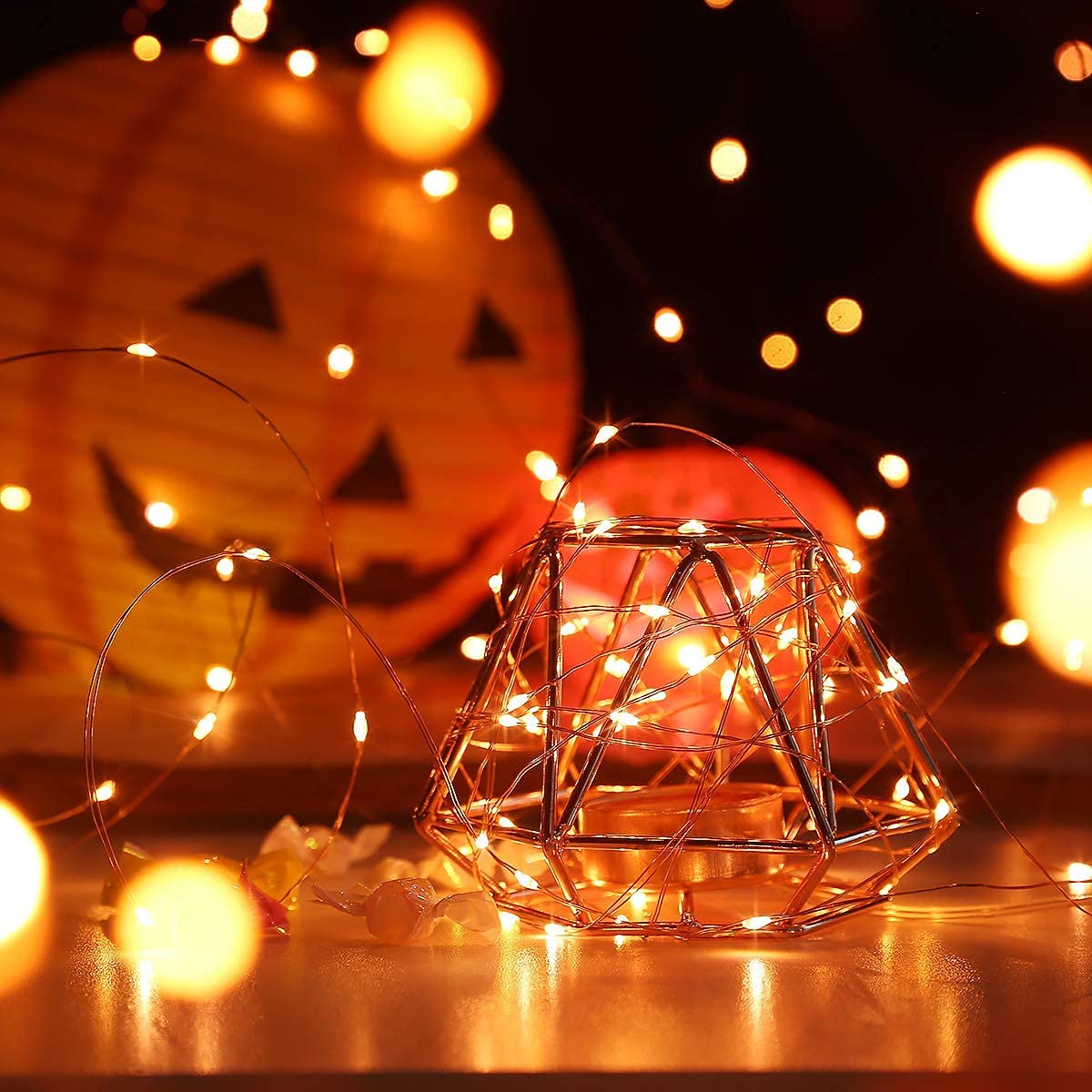 VOOKRY 30 LED Fairy Lights - 10 ft Orange Waterproof Silver Wire String Lights, Battery Operated, Pack of 8 for Crafts, Weddings, Parties