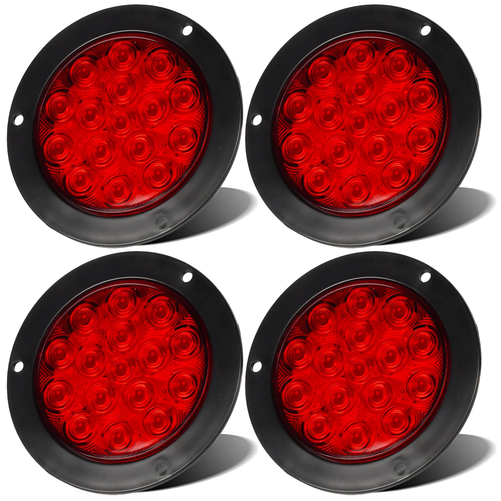 LIGBT 4Pcs 4 Inch Red Led Round Trailer Tail Lights 16 LED 4 led Trailer Stop Brake Turn Tail Lights Waterproof led Trailer Light for Truck Boat RV