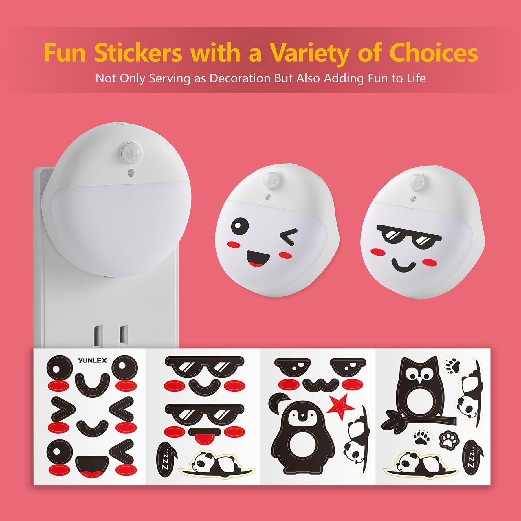 Yunlex 2 Pack Plug In Night Light With 3 Lighting Ways, Stepless Dimming, Light Sensor, Red Led Nightlight For Bathroom, Hallway