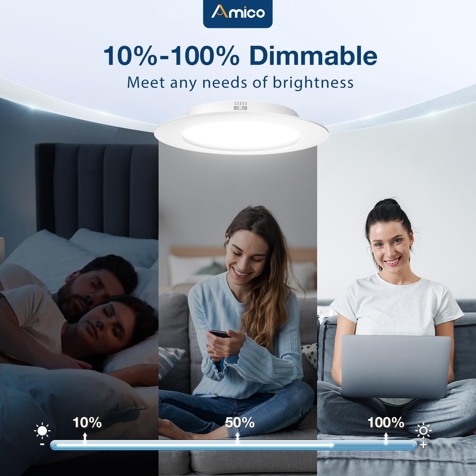 Amico 5/6 Inch 5Cct Led Recessed Lighting 12 Pack, Dimmable, Damp Rated, 12.5W=100W, Can Lights With Baffle Trim, Retrofit Insta