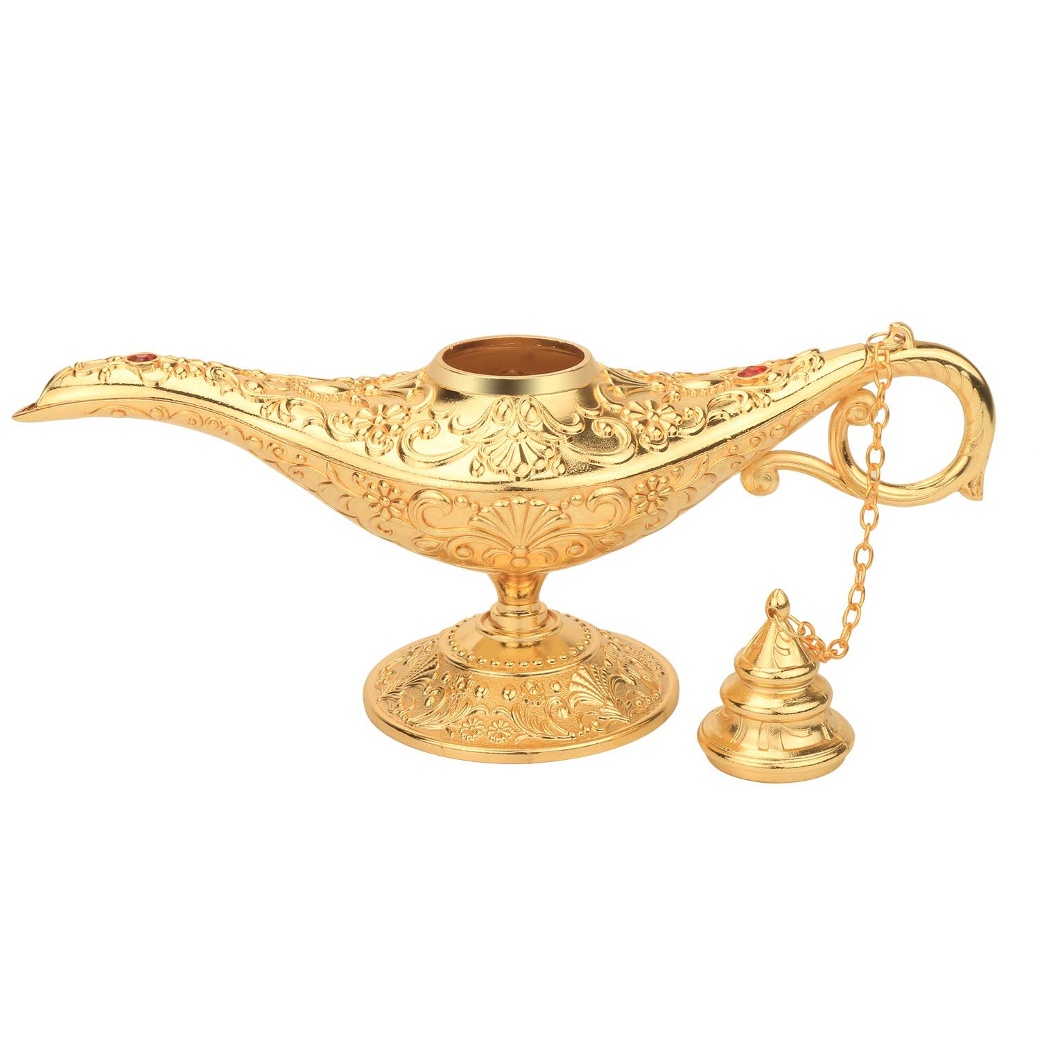 Lauyoo Classic Aladdin Magic Genie Lamp Legend Wishing Light Costume Lamp Metal Carved Arabian Props For Home Tabletop Decoration Party Birthday Halloween Christmas Size 7 X 20.7 X 11.3Cm-Gold