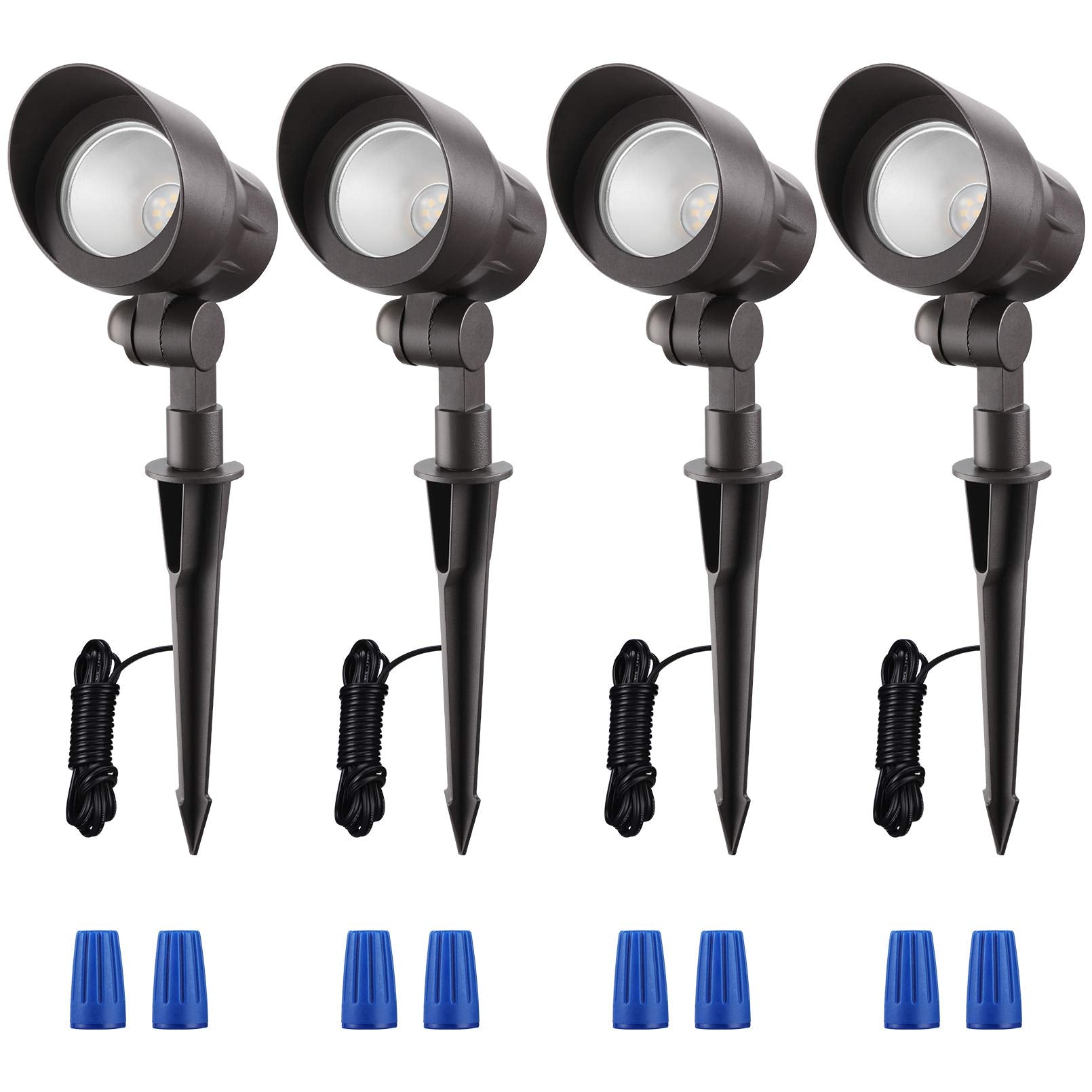 LEONLITE Low Voltage LED Spotlight Landscape Lights, 12V AC/DC, Aluminum, Warm White 3000K, Model 47470, Pack of 4
