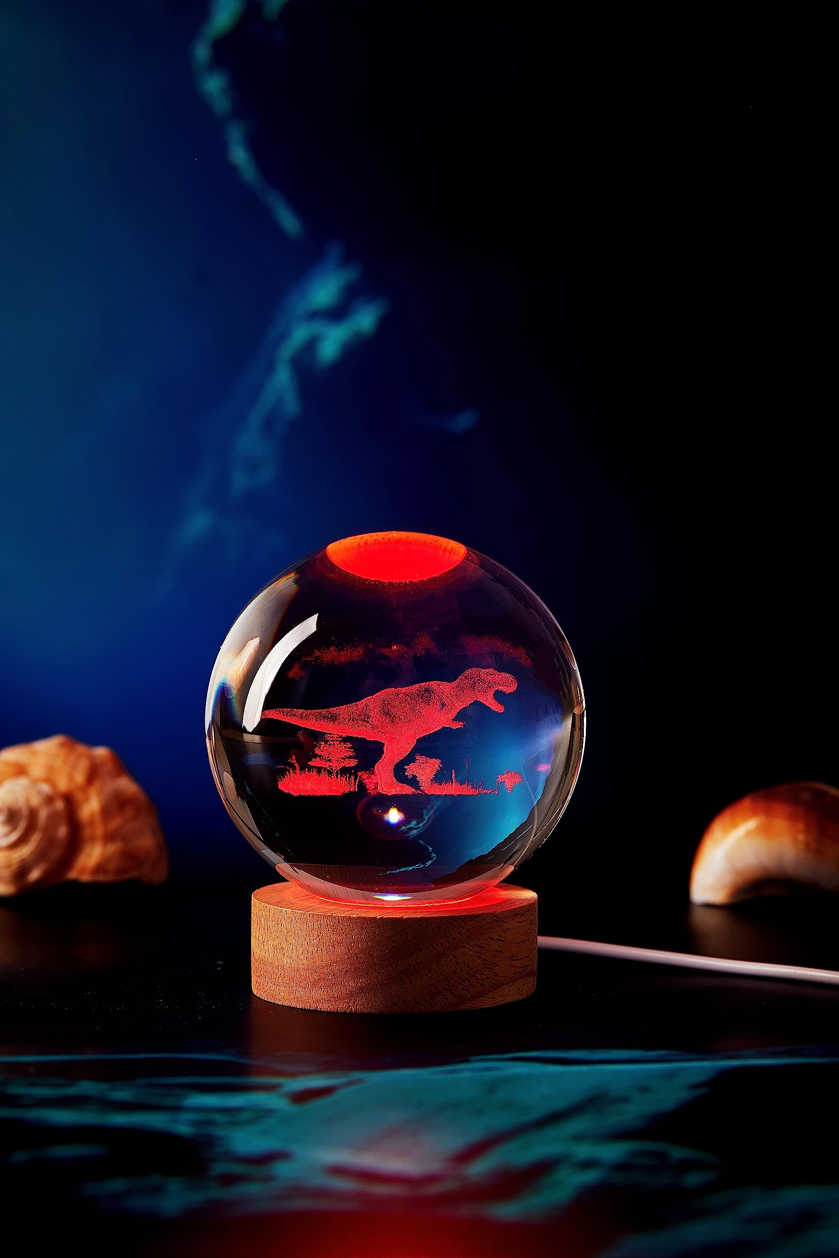 Digfpwt Dinosaur Crystal Ball Lamp, 3D K9 T-Rex, 3.15In Usb Powered, 16 Colors Change, Remote Control, Night Light With Wooden B