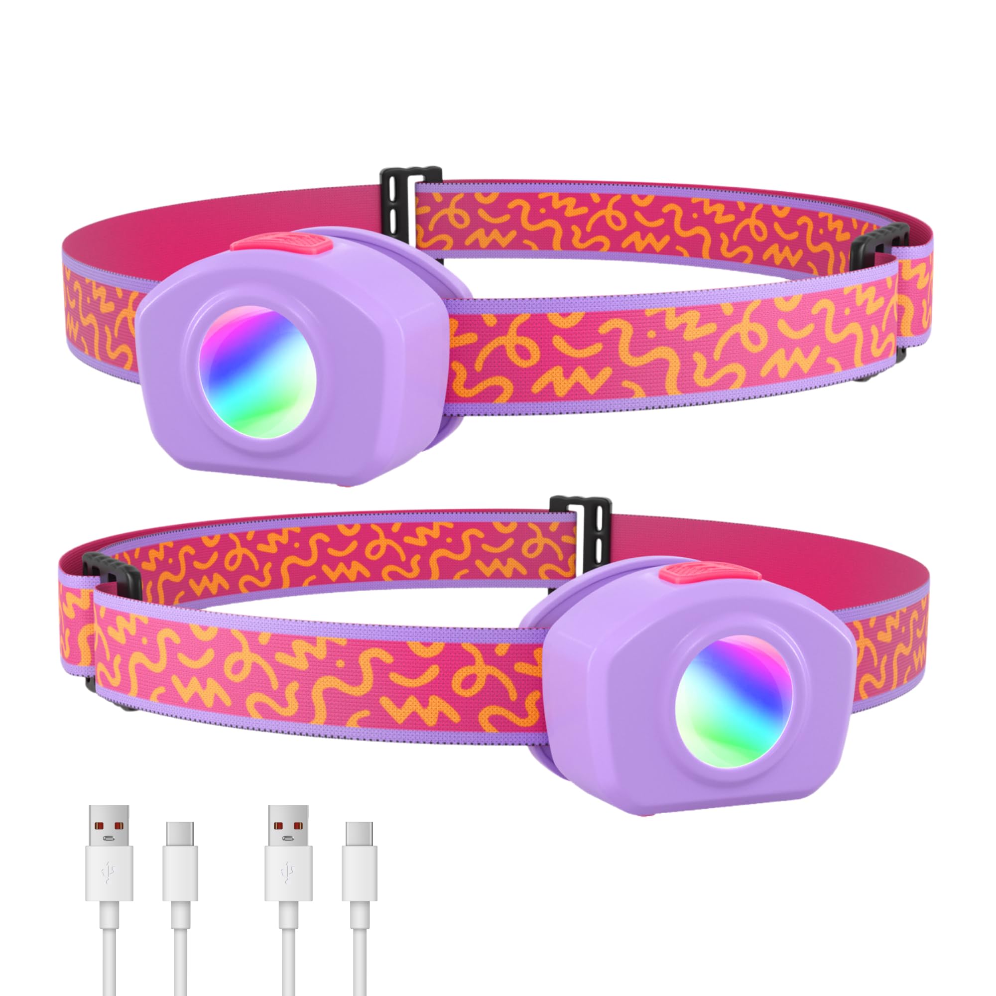 EverBrite LED Headlamp Rechargeable Kids Headlamp with RGB Mode and Adjustable Headband, 3 Modes Multicolor Headlamp for Camping