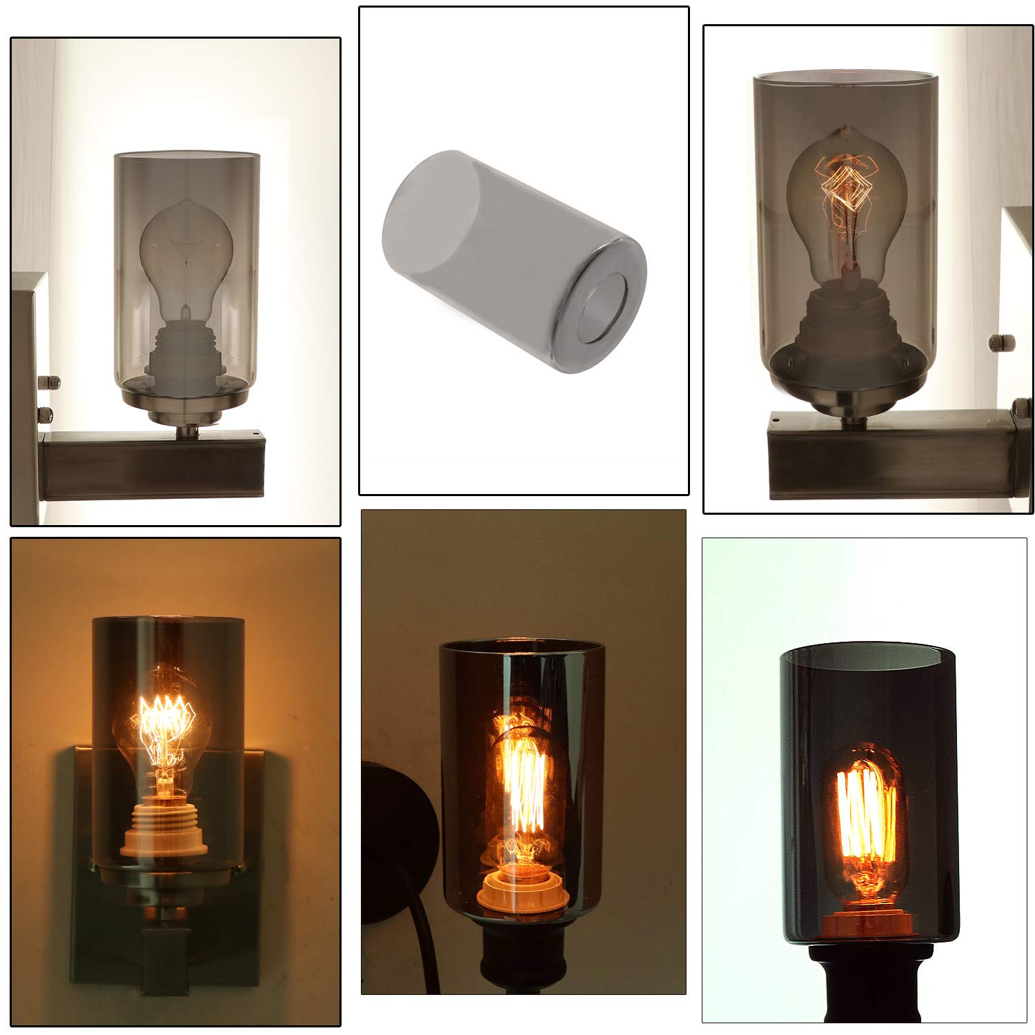 Voguad Glass Lamp Shade 2 Pack, Industrial Replacement for Pendant Light, 5.5inH x 3.5inD, Smoke Gray, Model G0067