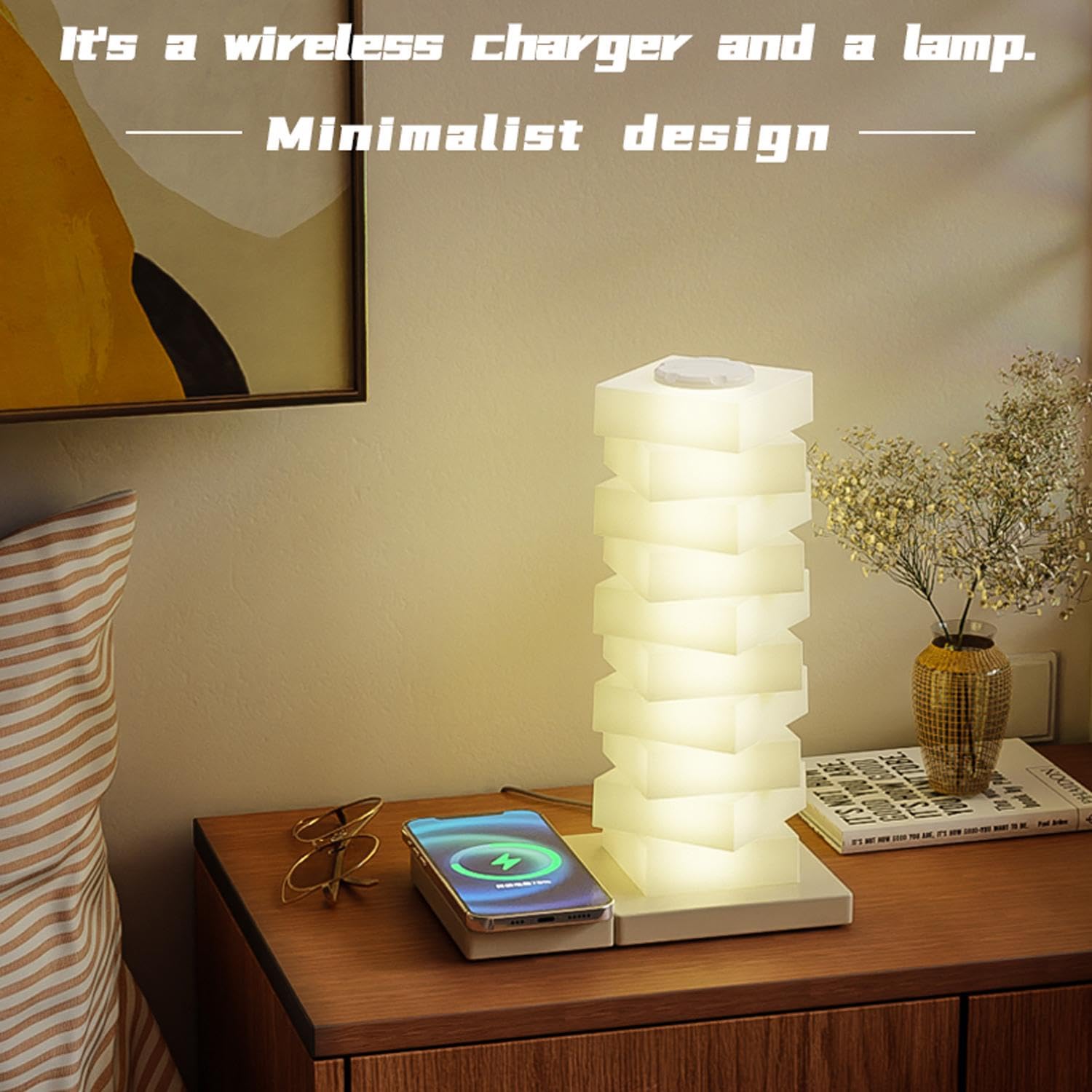 Wrrlight Modern Table Lamp, Led Bedside Lamp With Wireless Charging, Rgb Touch Control Nightstand Lamp For Living Room, Bedroom,