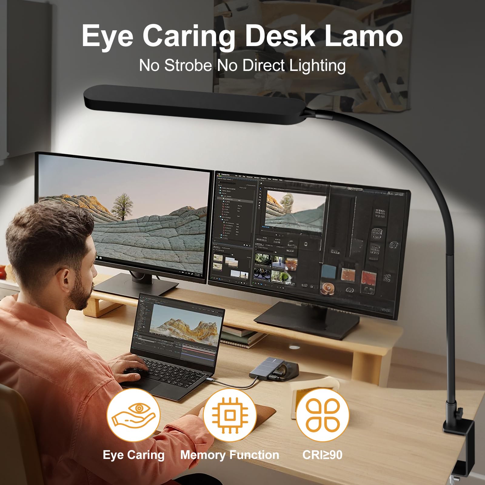 Skyleo Led Desk Lamp, 33.5&quot; Flexible Gooseneck, 5 Color Modes, 11 Brightness,
