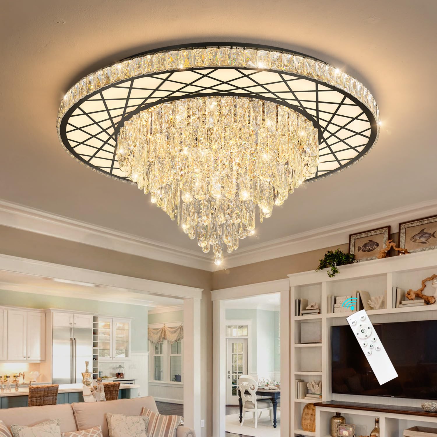 HAIXIANG Elegant Modern Crystal Chandelier Lighting Elegant Dining Room Living Room Fixture Chandeliers with 60W LED Dimmable Lights Black