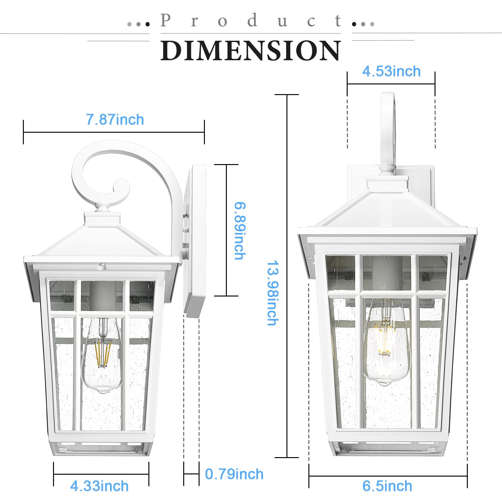 Darkaway Outdoor Wall Lights, Waterproof Sconce Fixtures, Medium-2pcs, White-Seeded Glass, Model 6X24B-2PK WH