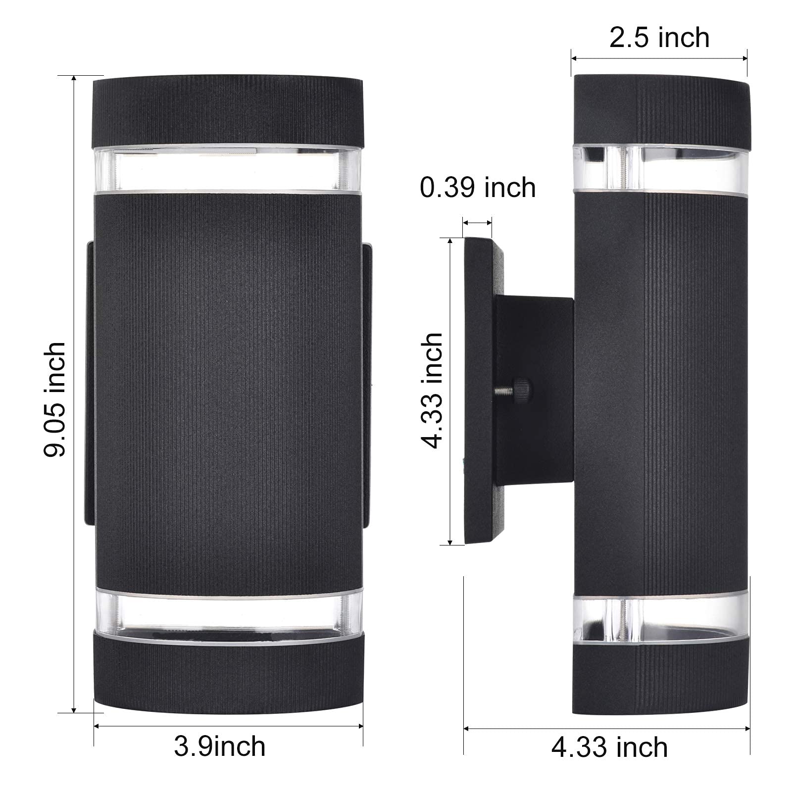 Bling Dusk To Dawn Outdoor Wall Sconce - Etl Listed 5000K Up Down Light Fixture, 2 Pack