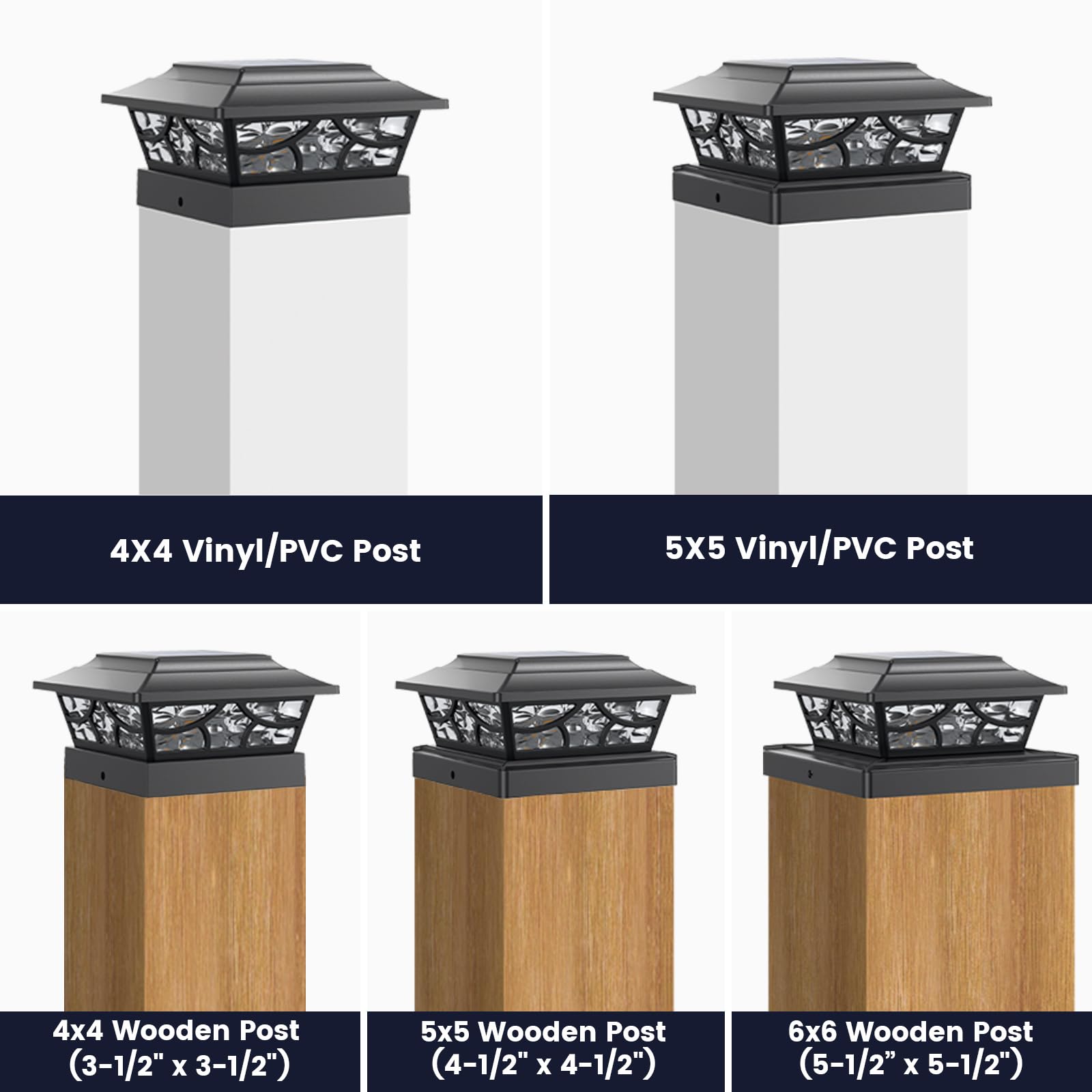 SIEDiNLAR Solar Post Lights 4 Modes for 4x4-6x6 Posts, Black, 6 Pack - Warm White & Cool White Dynamic Lighting
