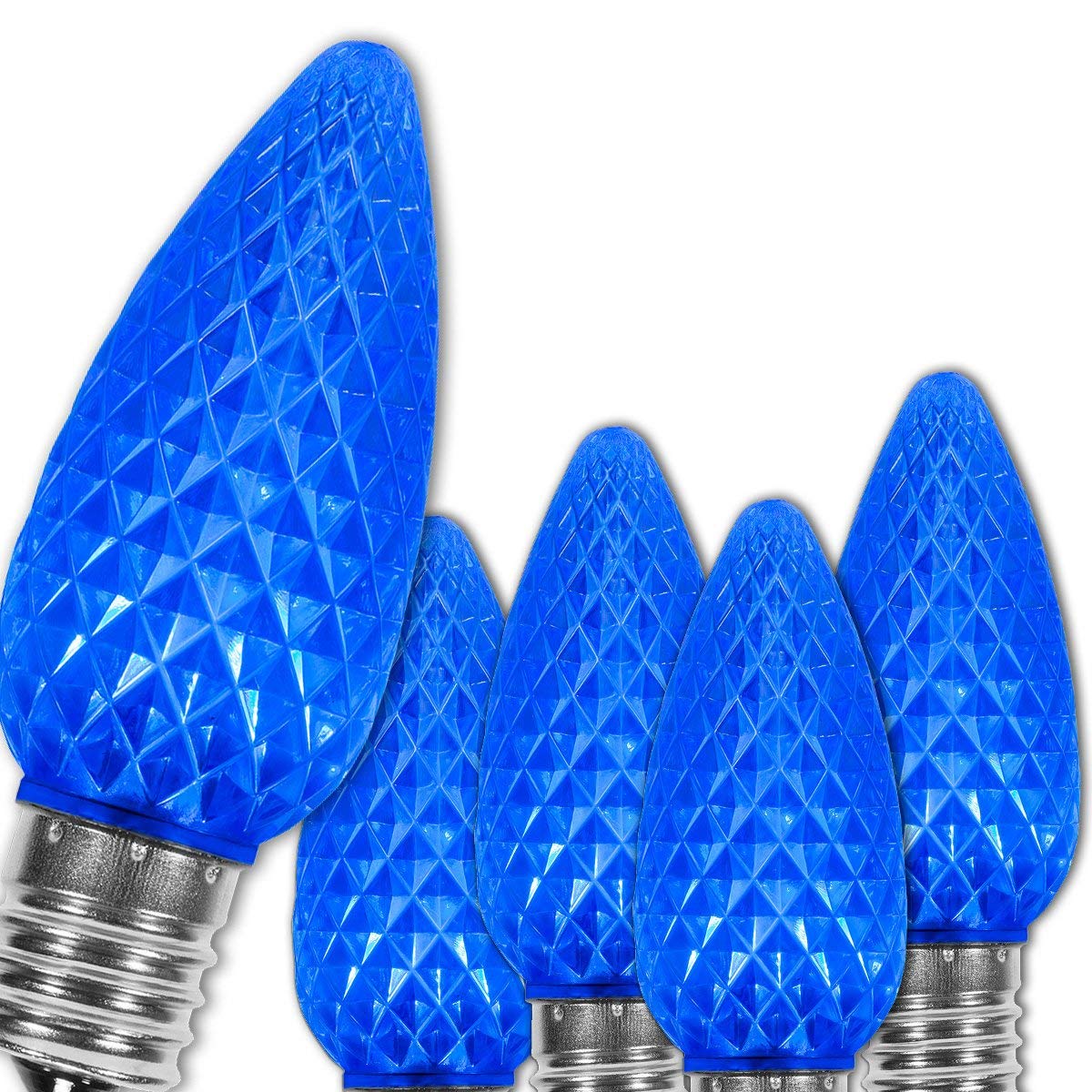 Wintergreen Lighting 25 Pack Opticore C9 Led Blue Light Bulbs - Christmas Bulbs Replacement enhanced Heavy Duty Polycarbonate Lens  E17 Base (Faceted)