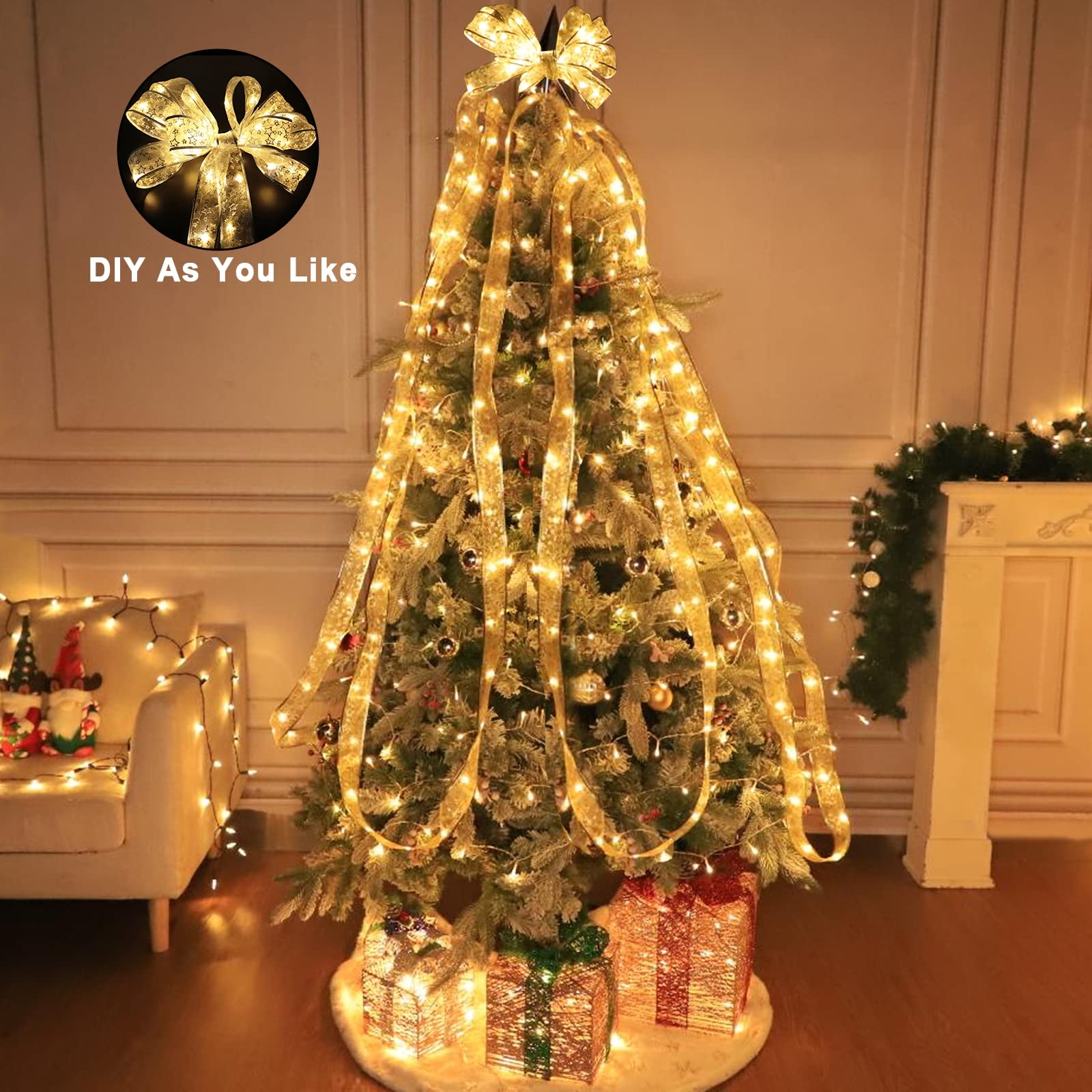 Turnmeon [ Extra Long ] 50 Ft 150 Led Ribbons Christmas Tree Lights Decorations, Adapter Powered Fairy Lights Christmas Tree Decorations Home Indoor New Year