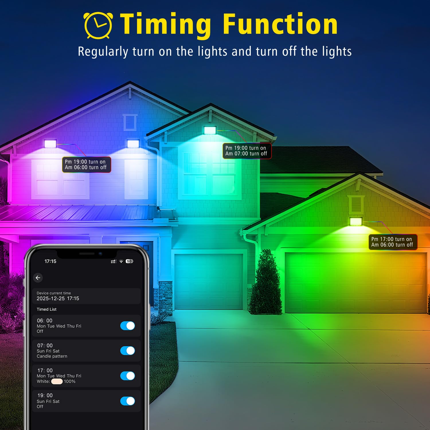 T-SUN RGB Flood Lights, 100W 2-Pack, Color Changing LED with APP & Remote, Waterproof, 16 Million Colors, Model TS-F42100-RGBCW-US-2