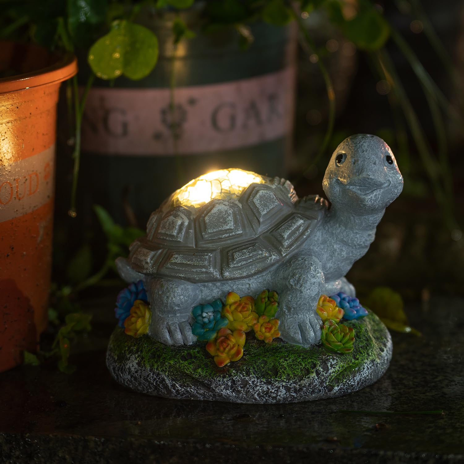 Rezpuao Garden Statue Turtle,Solar Turtles Decor for Outdoor,Resin Tortoise Figurine with Solar Light for Patio,Balcony,Yard,Law