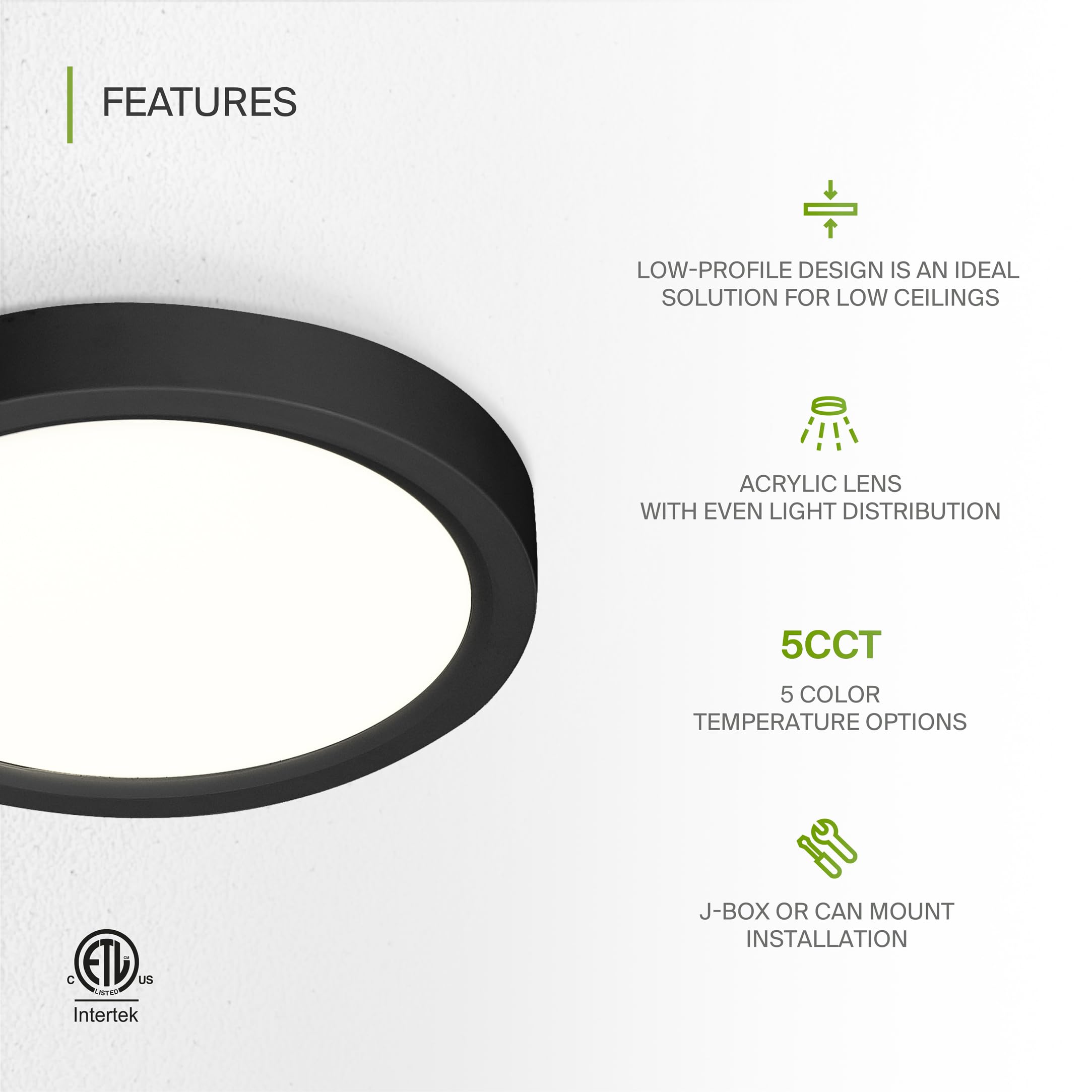 ASD LED Flush Mount Ceiling Light Fixture | 10W 700LM | 5 Inch | Dimmable | Black | 6 Pack