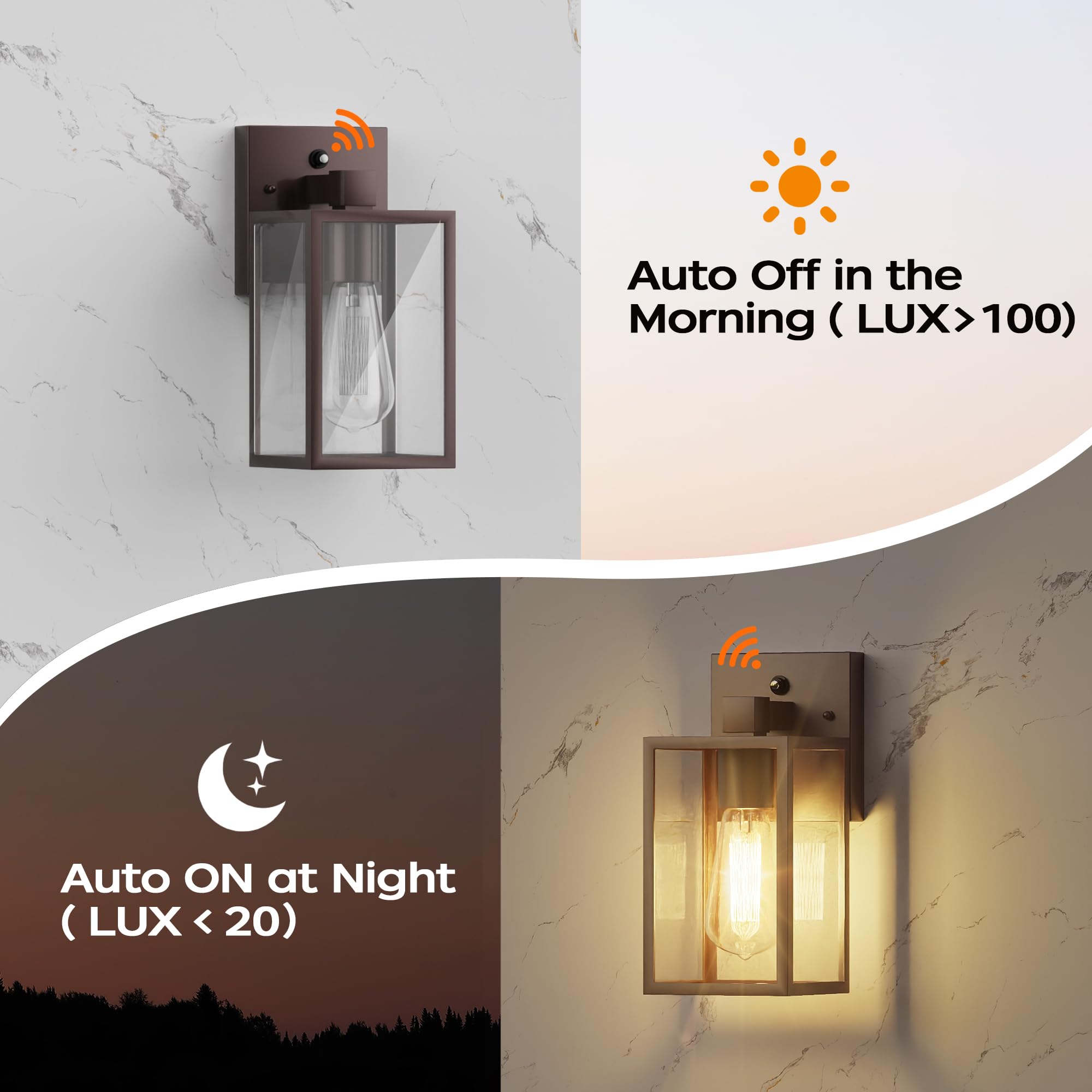 Wihtu Oil Rubbed Bronze Dusk To Dawn Porch Lights Fixtures - Outdoor Exterior Sensor Wall Sconce Lamp, Waterproof Wall Lantern,