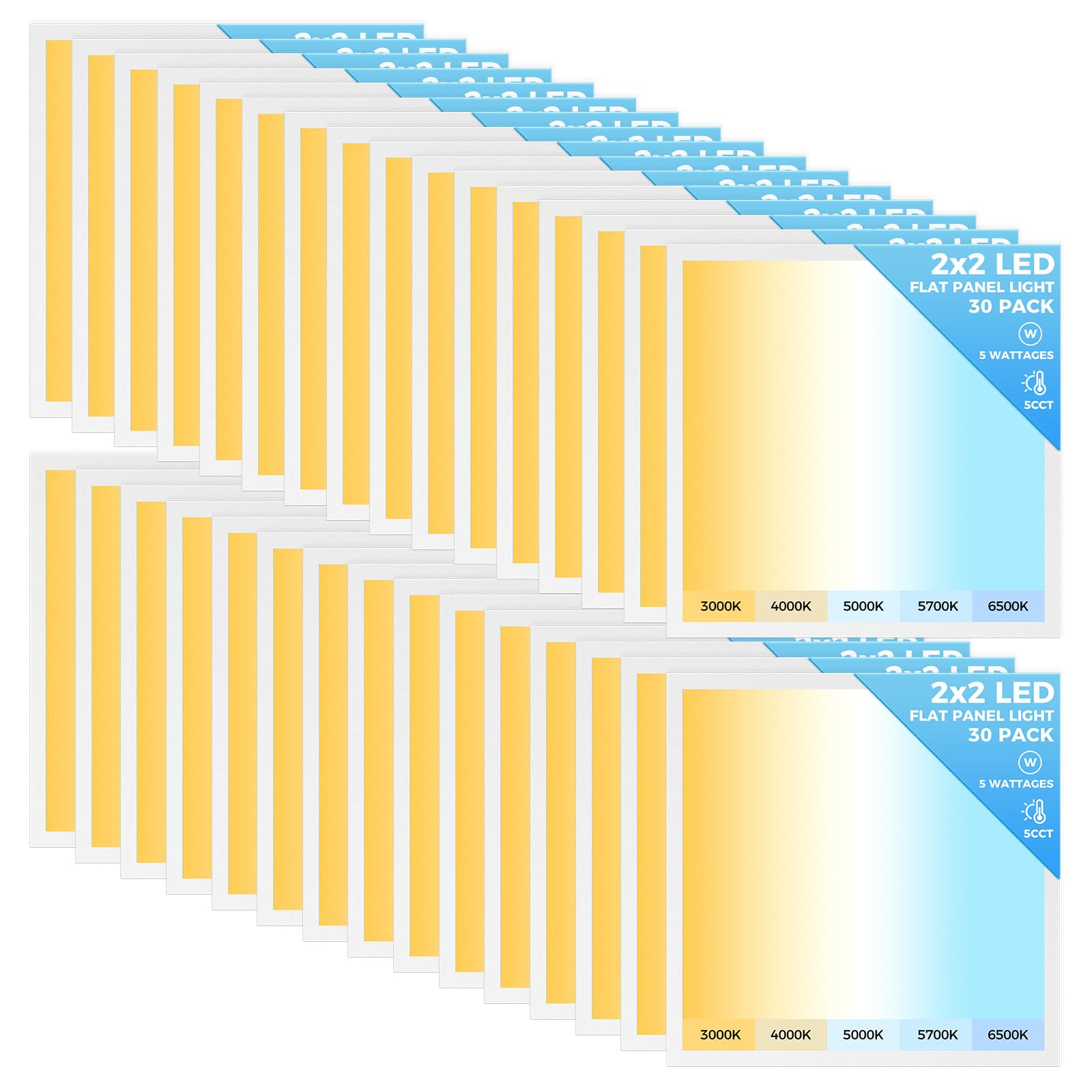 Aikvsxer 30 Pack 2X2 Led Flat Panel Light  Flush Mount Ceiling Light Kitchen Lighting Fixtures Bright 6500Lm 0-10V Dimmable Switchable 3000K/4000K/5000K/5700K/6500K  30W/35W/40W/45W/50W