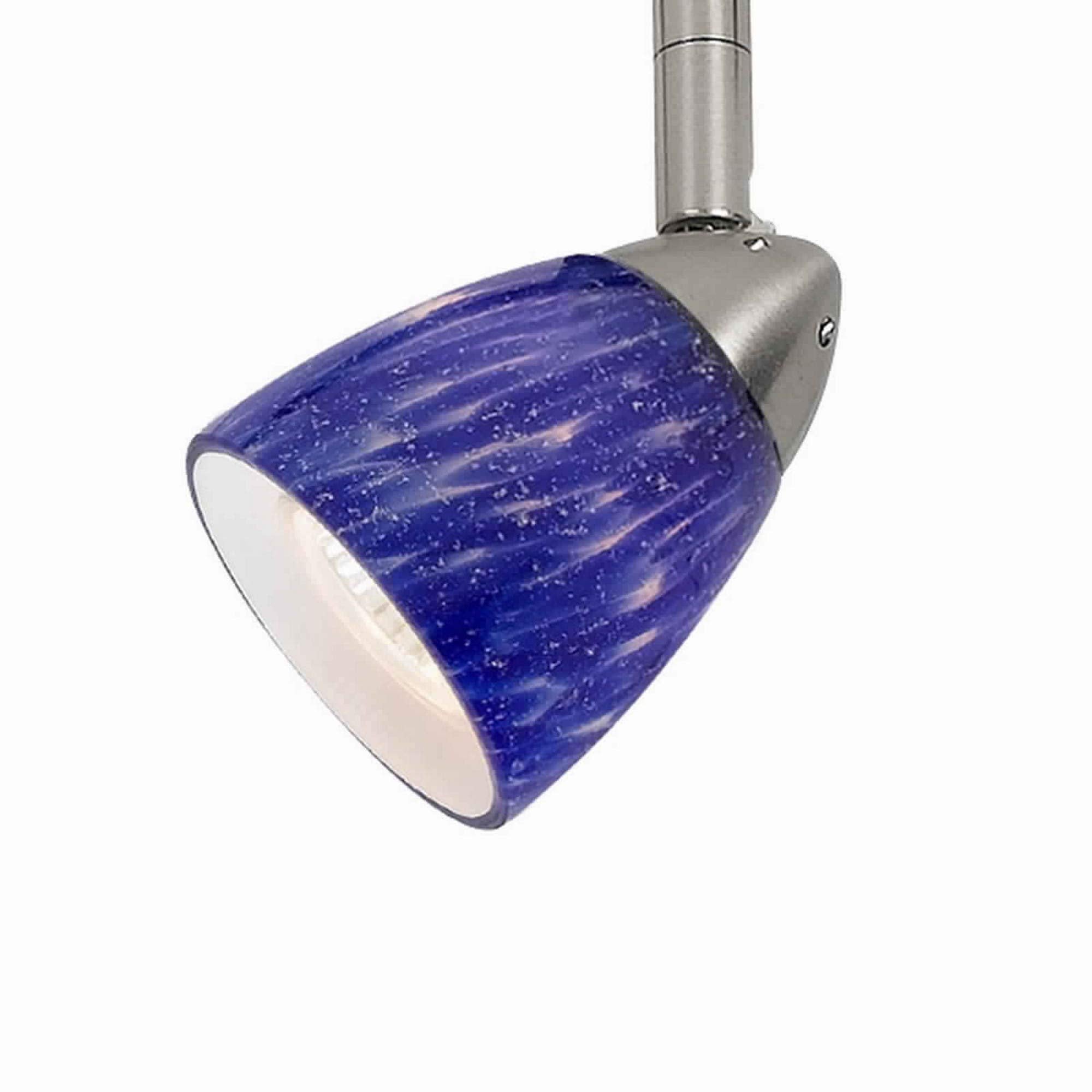 Benzara 50 Watt Track Fixture, Metal with Handblown Glass Shade, Silver and Blue, Model BM223034