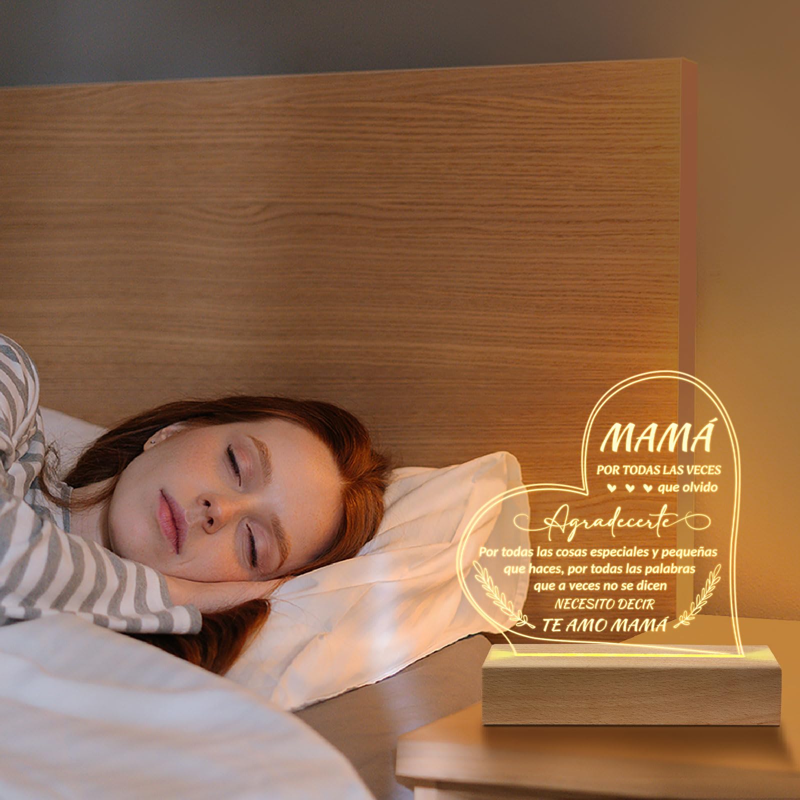 Petalsun Engraved Wooden Base Lamp - Gifts for Mom, Birthday Present, Color: As the Picture, Model: MY52HL420