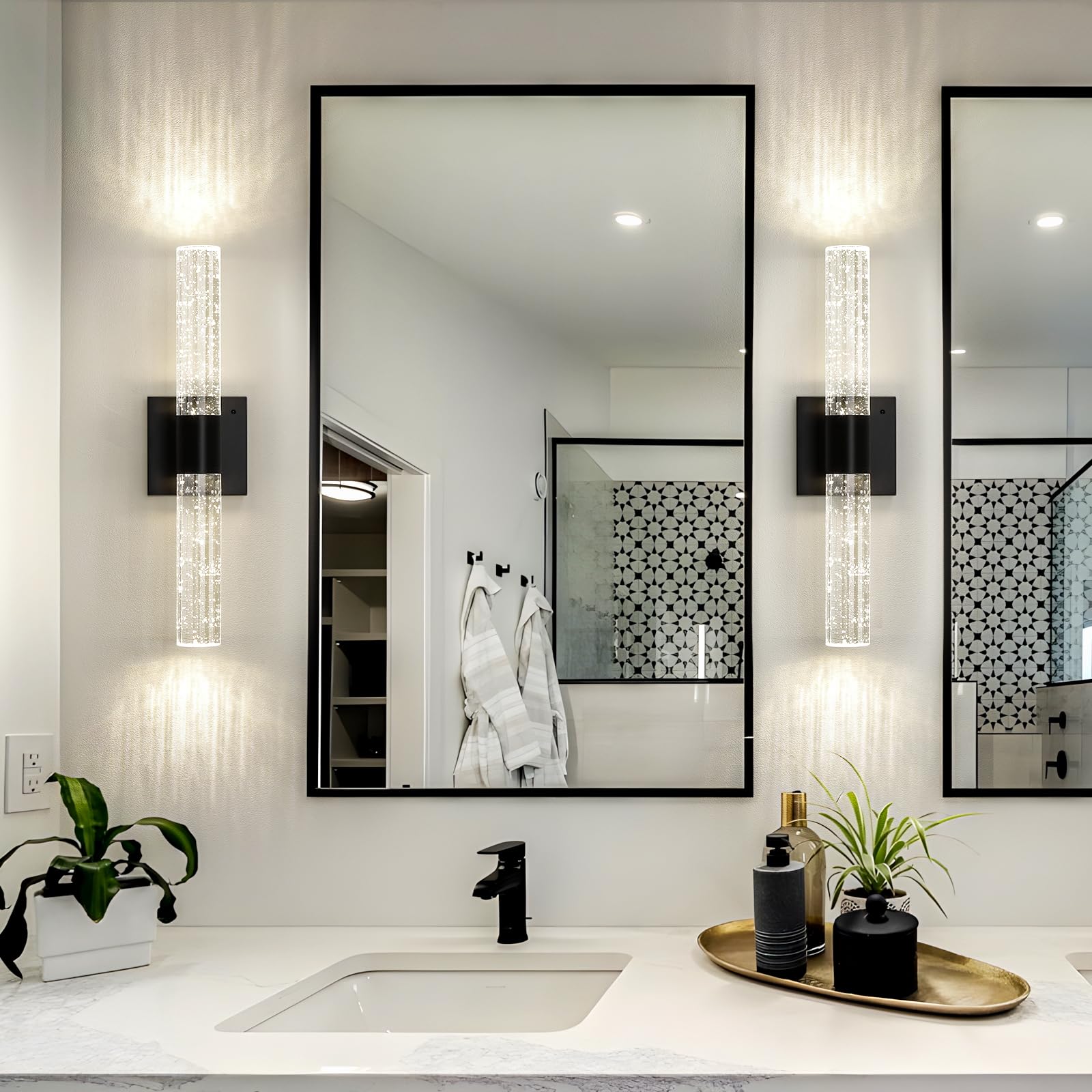 Ccycol Battery Operated Wireless Wall Sconces Set Of Two, Rechargeable Black Wall Sconce Set Of 2 With Remote Control, Modern Le