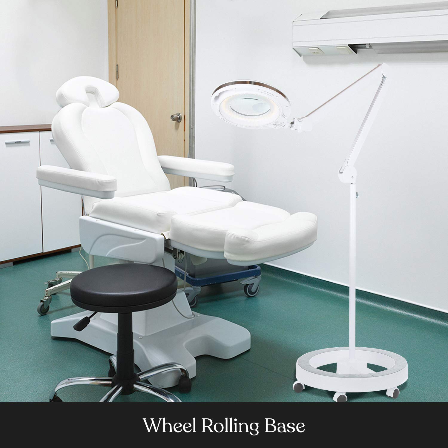 Brightech Lightview Pro Magnifying Glass With Light And Stand, Magnifying Floor Lamp With A 6-Wheel Rolling Base For Facials, Lash Estheticians, Dimmable Led Work Light For Sewing, Crafts