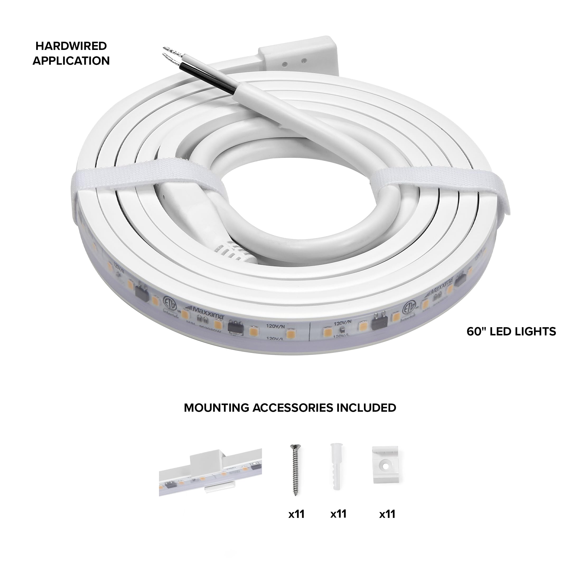 Maxxima 60 In. Hardwired Led Under Cabinet Strip Light, 2300 Lumens, 3000K Warm White, Kitchen And Living Room 120V White Cove L