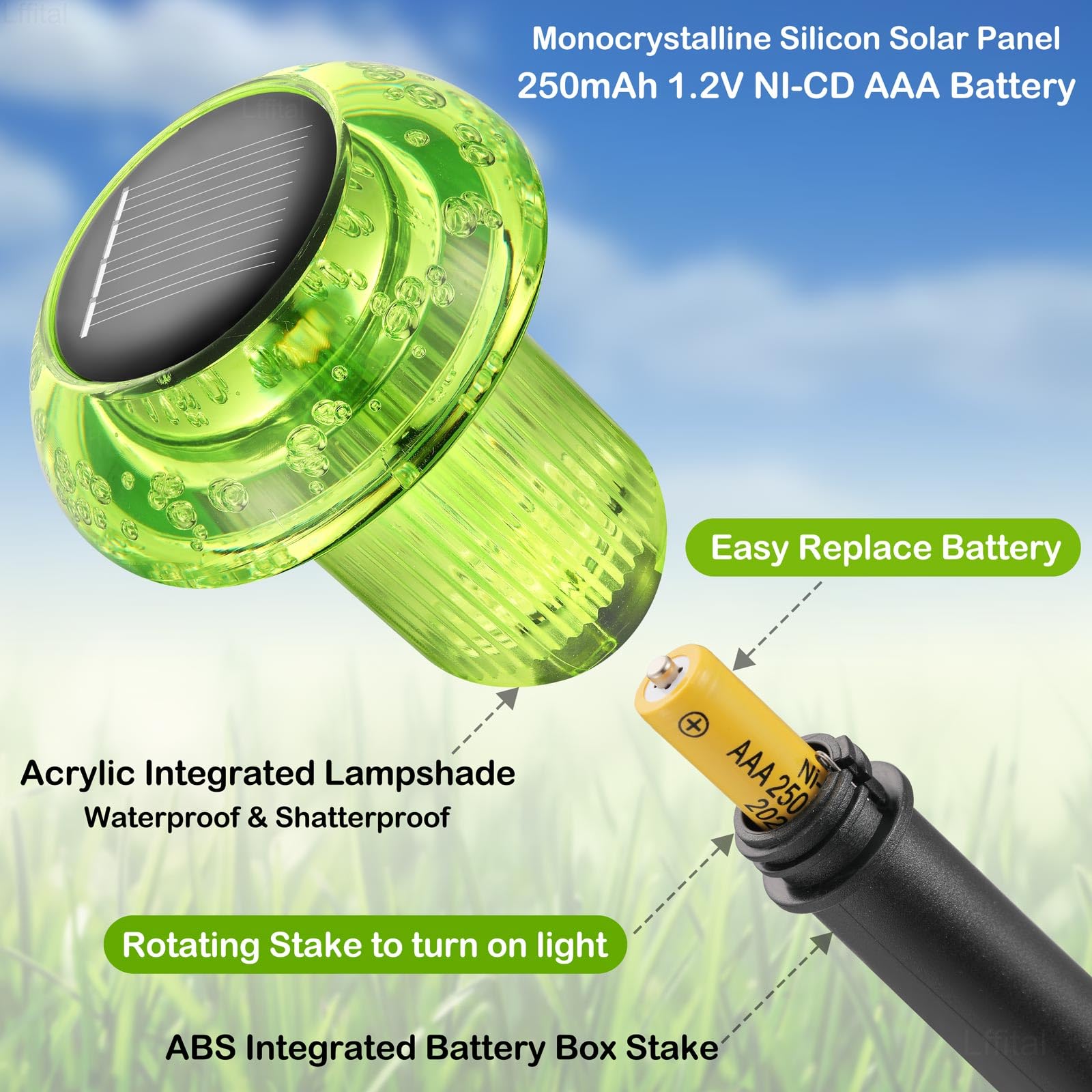 Lffital Halloween Solar Lights Outdoor 8 Pack Green Solar Pathway Lights Outdoor Mushroom Led Waterproof Lighting Stake For Outside  Yard  Path  Garden  Lawn  Patio  Landscape Decorations