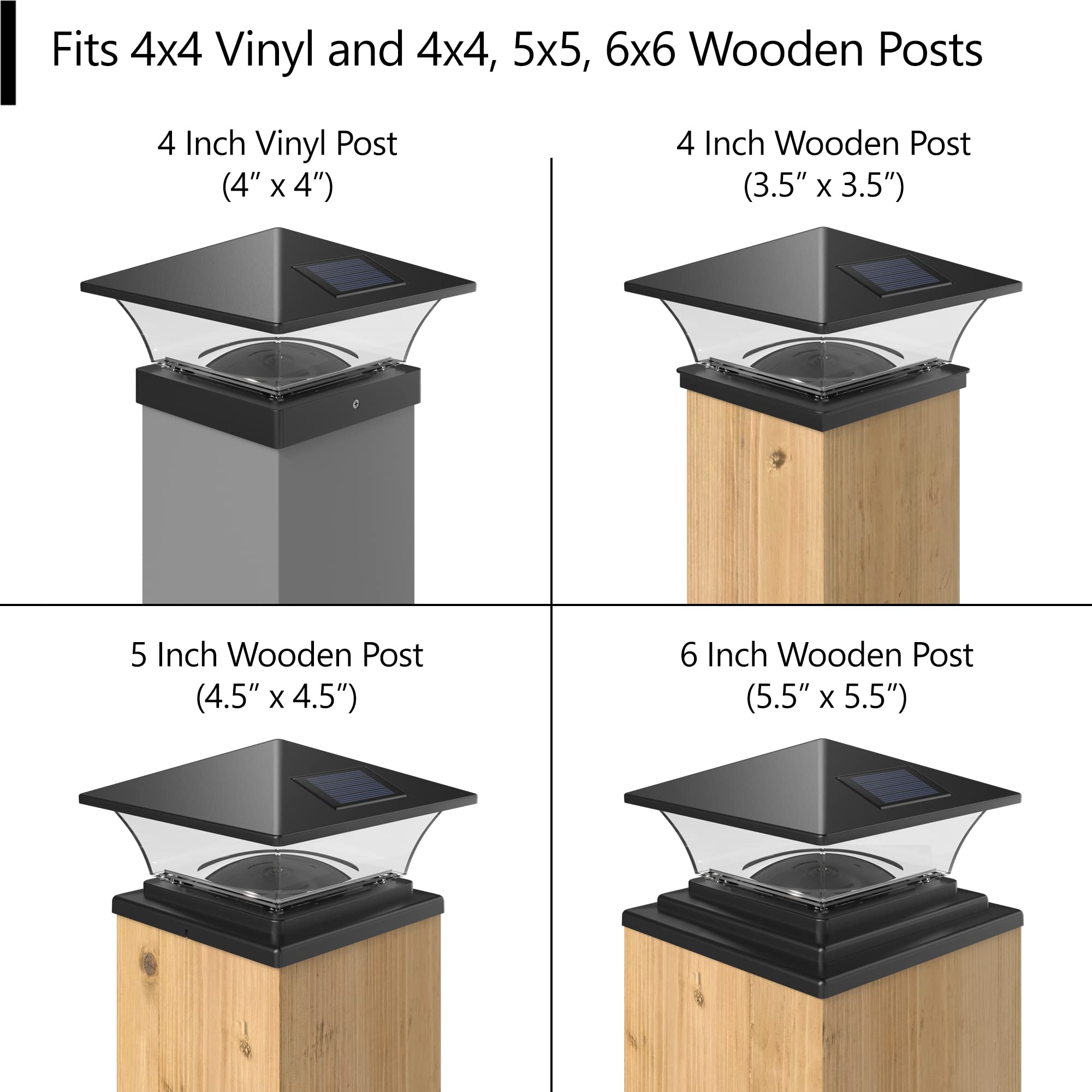 Davinci Lighting Solar Post Cap Lights - Bright LED for Fence, Deck, Patio - 4 Pack - Slate Black