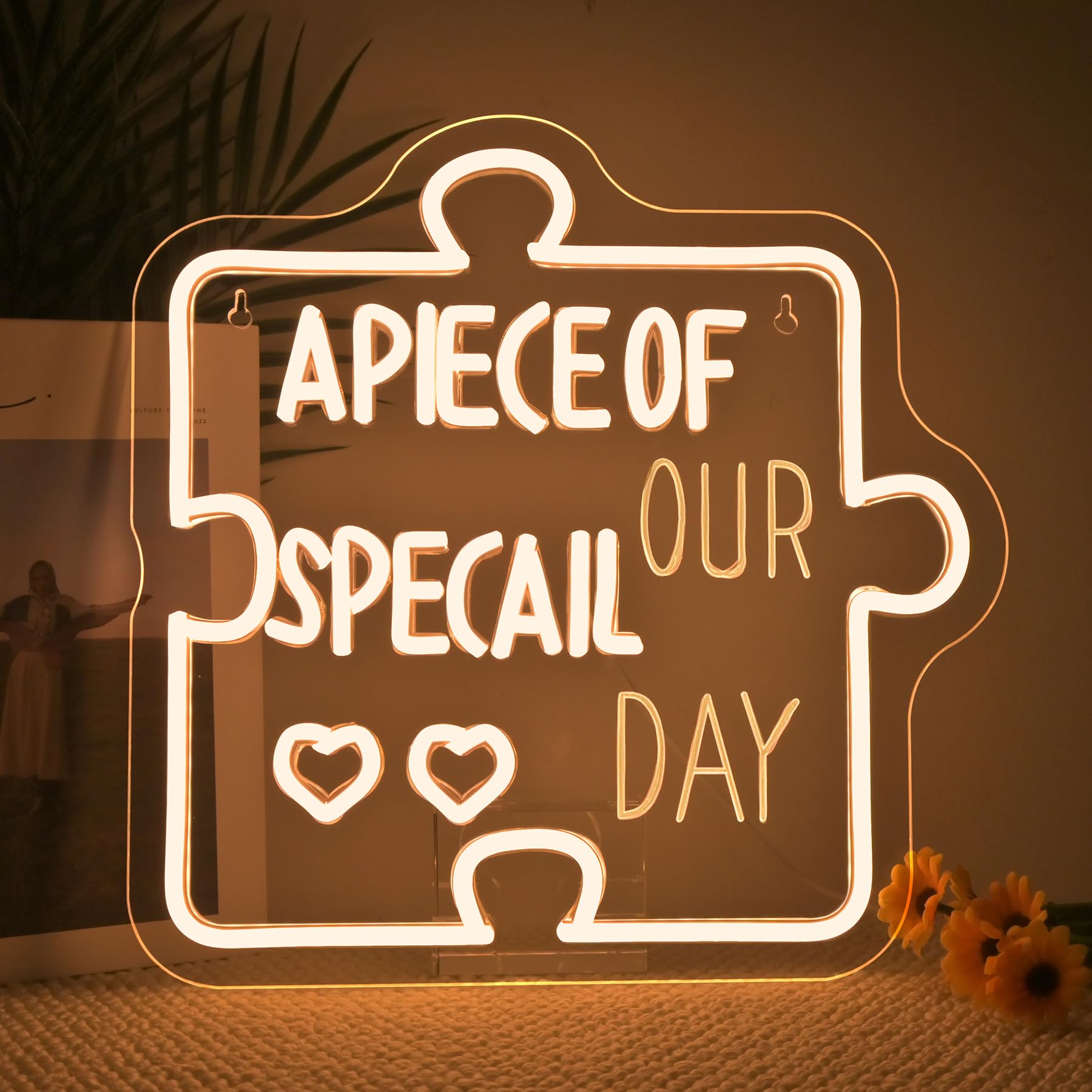 Nosun A Piece Of Our Special Day Neon Sign For Wall Decor Special Day Light Sign Warm White Led Dimmable Neon Light Sign For Bachelorette Party Engagement Party First Birthday Favors Wedding Anniversary For Party Home Wall Wedding Decoration Art Gift