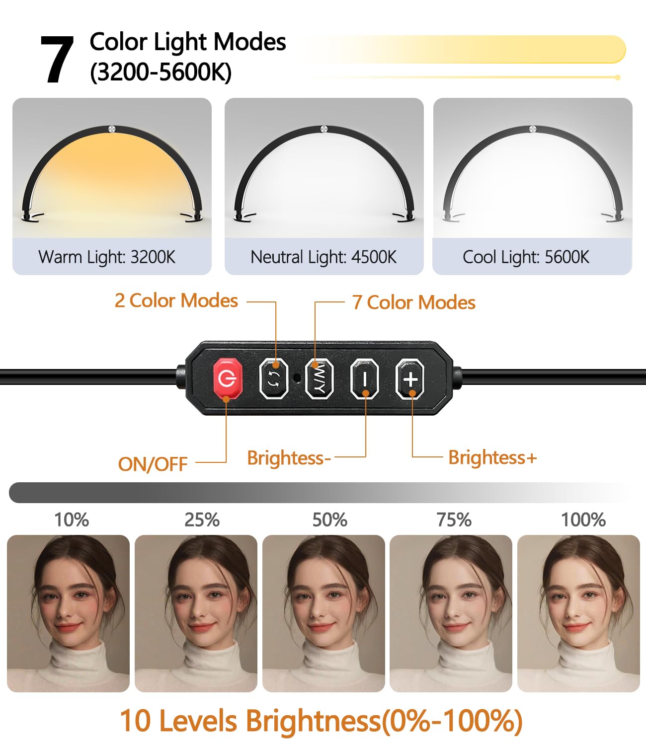 Yayusi Half Moon Light For Nail Desk With Phone Holder, 29In 40W Nail Tech Light, Nail Table Lamp With Wire Controller & Remote, 7 Color Modes, 10 Brightness For Beauty/Eyelashes/Tattoos/Crafts