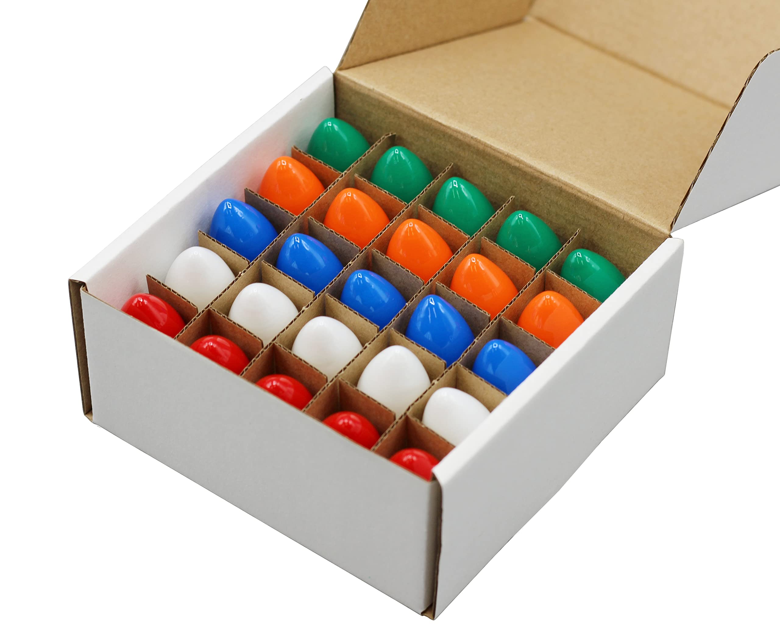 Creative Hobbies 25 Pack C7 Multicolor Christmas Light Bulbs - 7W Steady Burning Incandescent, Ceramic Multicolor, Nickel Plated