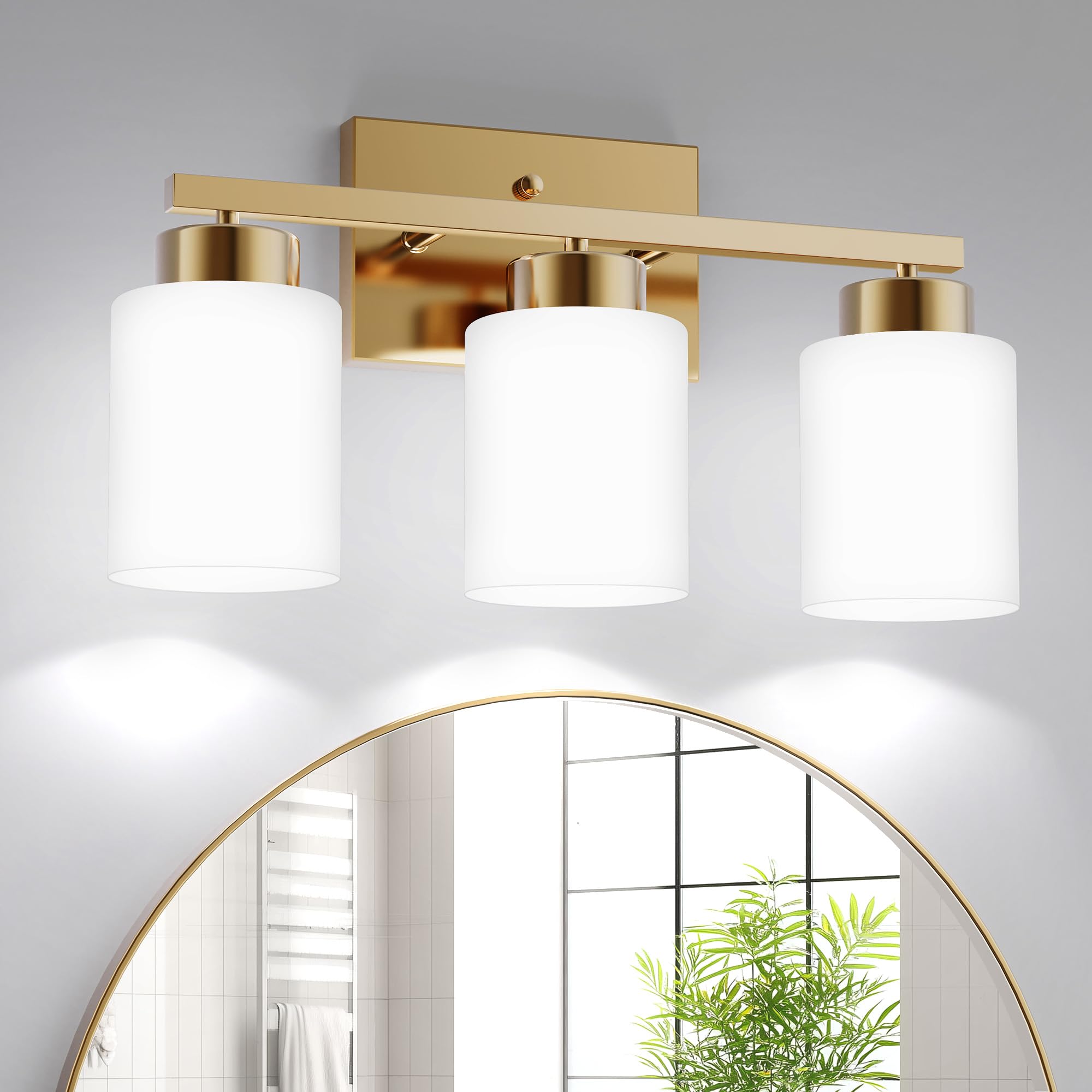 Partphoner 3-Light Brushed Gold Bathroom Light Fixtures  Modern Vanity Light Over Mirror Lighting  Wall Sconce With Frosted Milky White Glass Shades For Bedroom Living Room Kitchen Hallway
