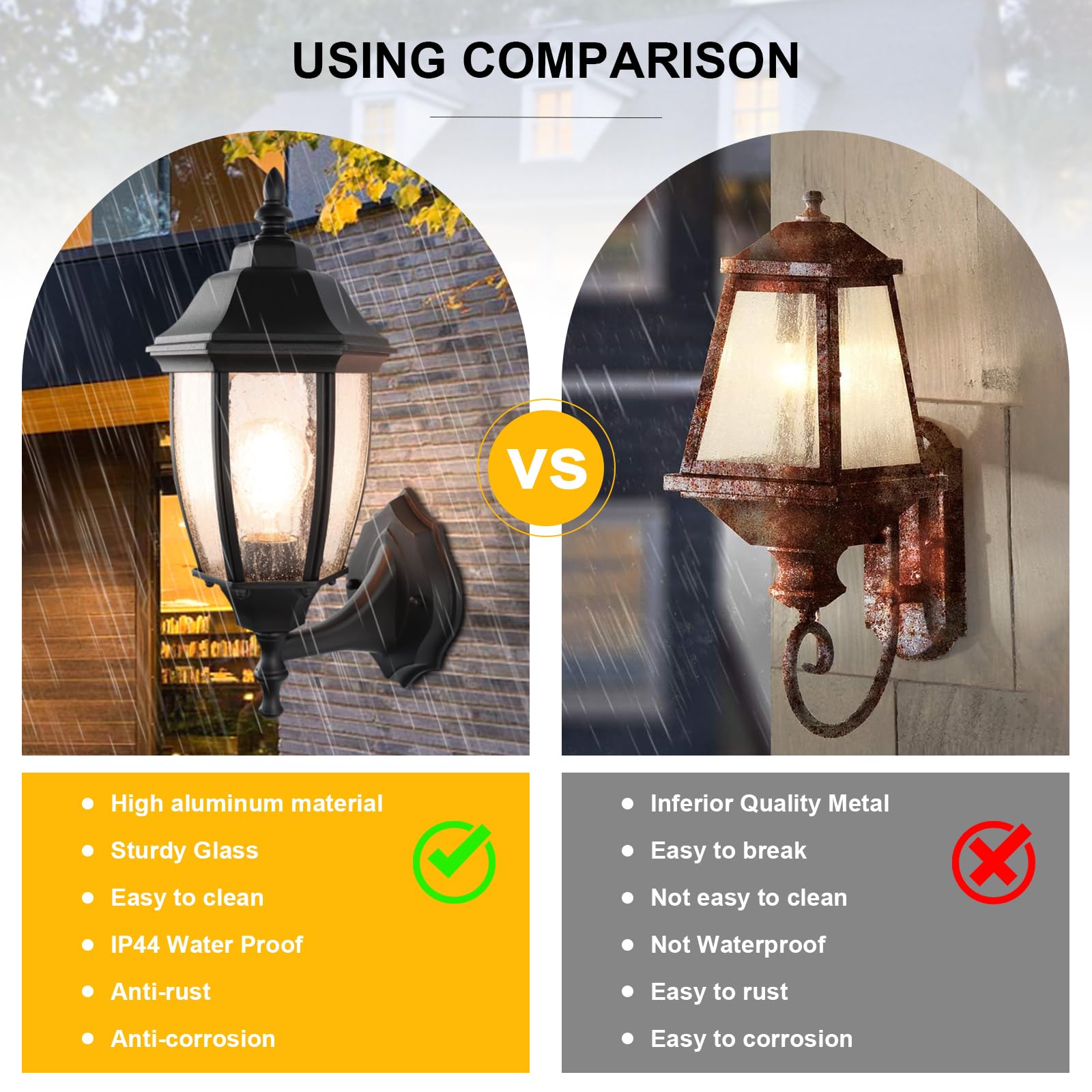 Lprzsg Outdoor Wall Lantern - 14&quot; Black Waterproof Porch Light With Seed Glass Shade