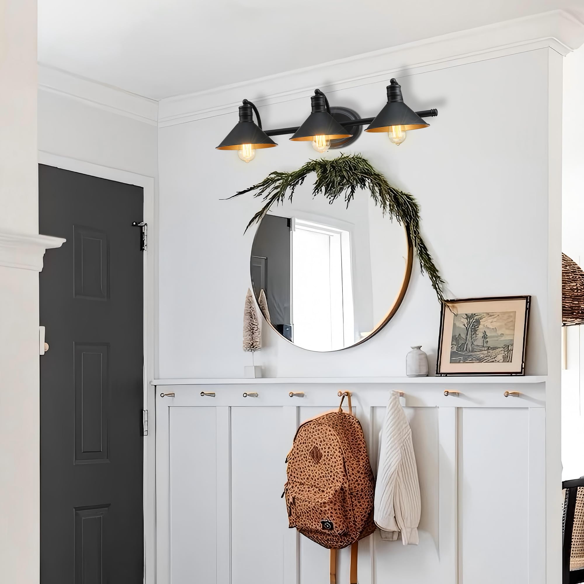 Faymart Lighting 3 Light Bathroom Vanity Light Over Mirror - Farmhouse Wall Light For Bathroom Vanity Powder Room  Rustic Gooseneck Barn Style 3 Bulb Wall Sconce Over Kitchen Sink
